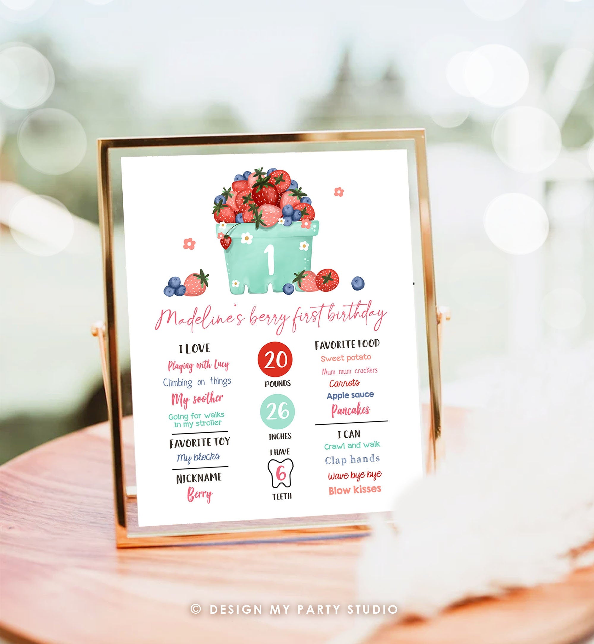 Editable Berry First Birthday Milestones Sign Strawberry Blueberry First Birthday Girl Farmers Market Download Template Printable Corjl 0506