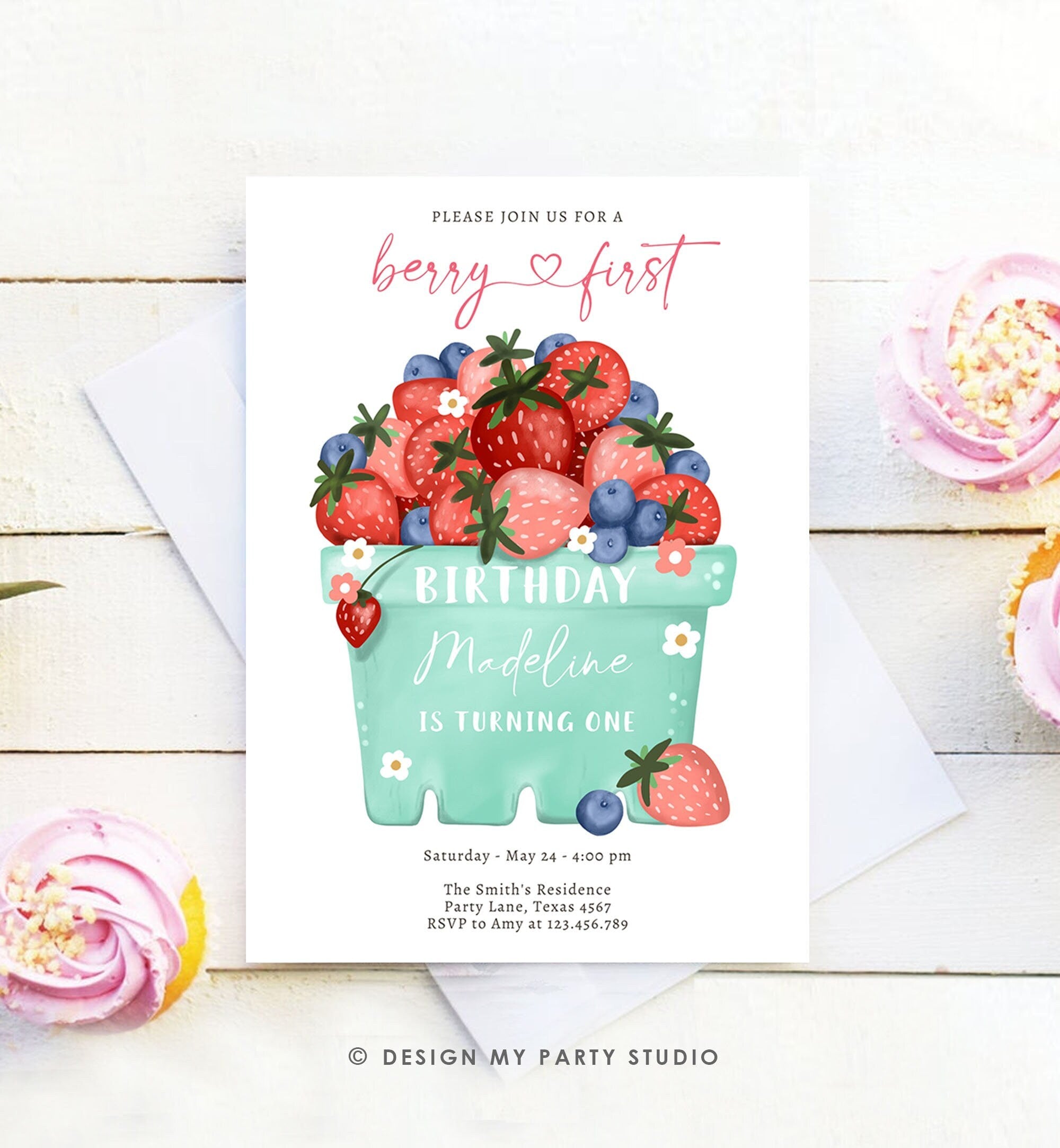 Editable Berry Sweet Birthday Invitation Blueberry Strawberry Picking Party Farmers Market Twin Printable Template Corjl Digital 0506