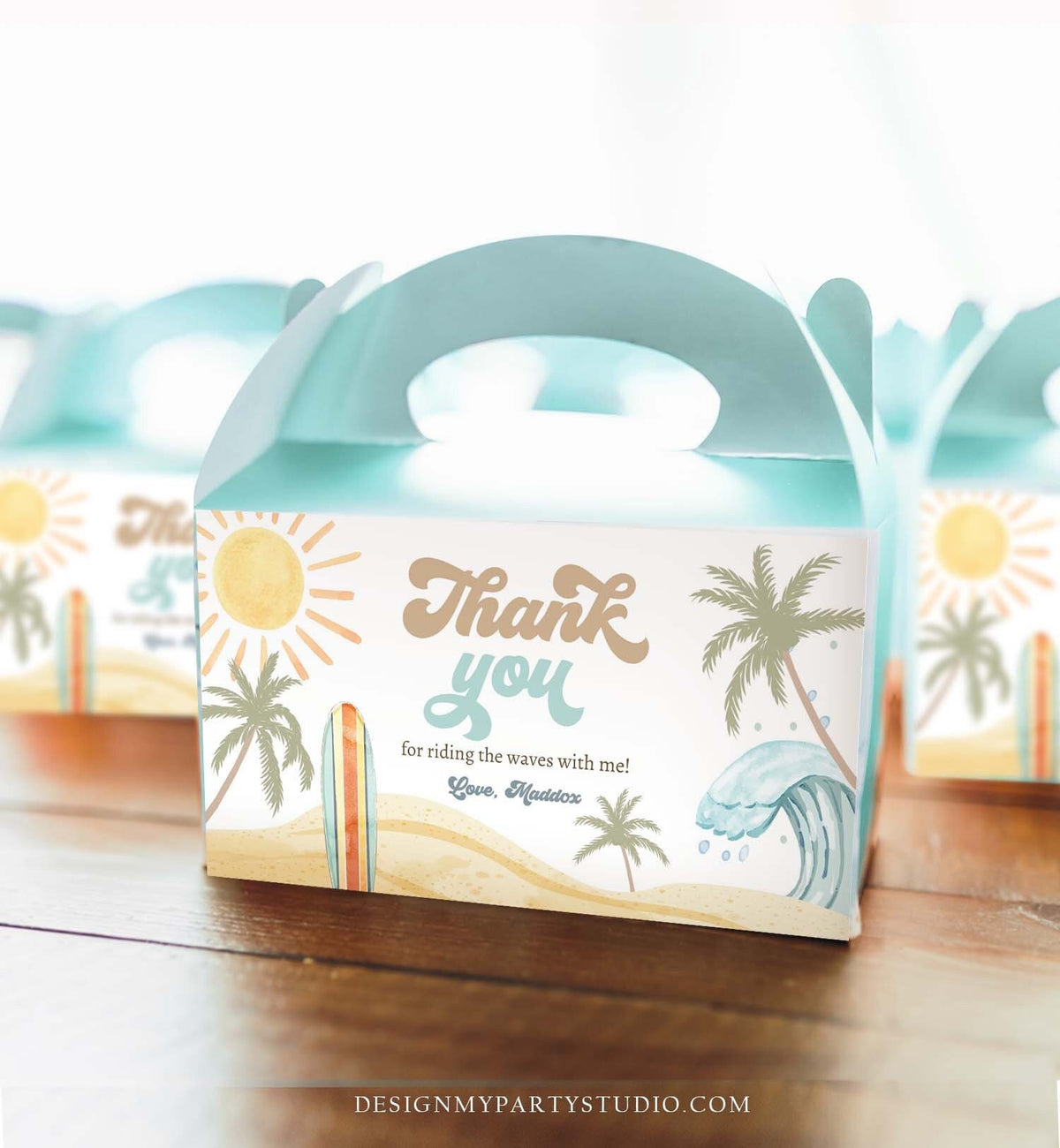 Editable Surf Gable Box Favor Label Surf Birthday Favor Box Label Boy The Big One Retro Surfboard 1st Digital Download Printable Corjl 0433