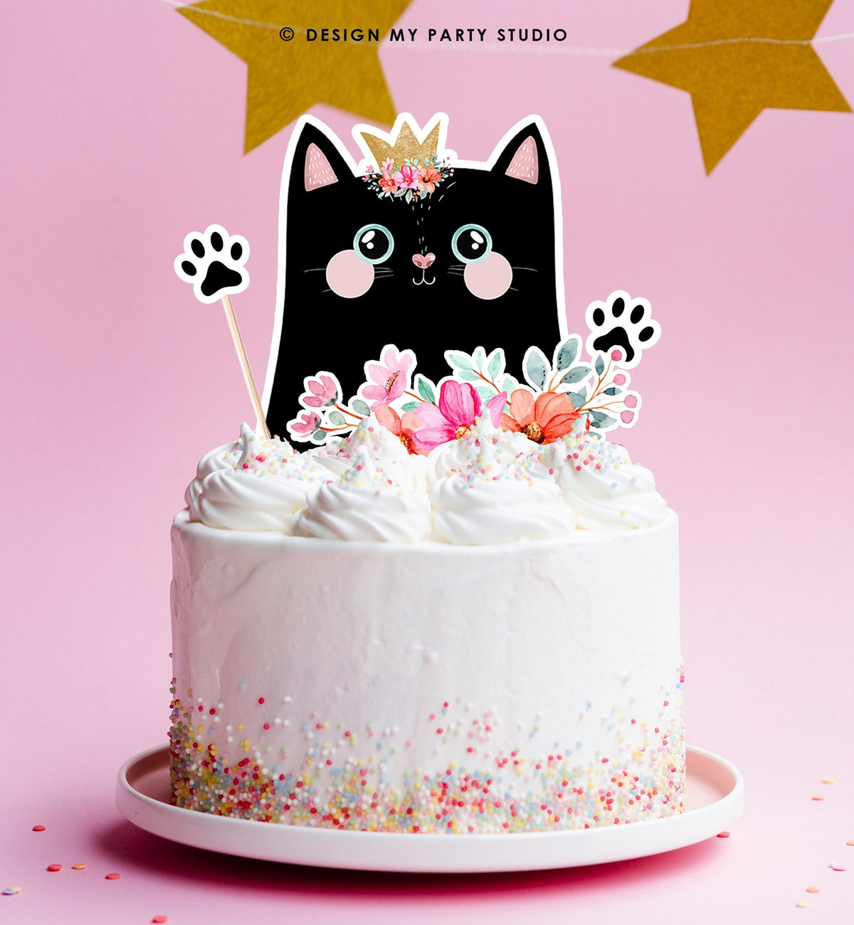 Printable Kitten Cake Topper Cat Birthday Centerpieces Kitten Birthday Party Kitty Table Decor Pawty Girl Printable Download Digital 0381