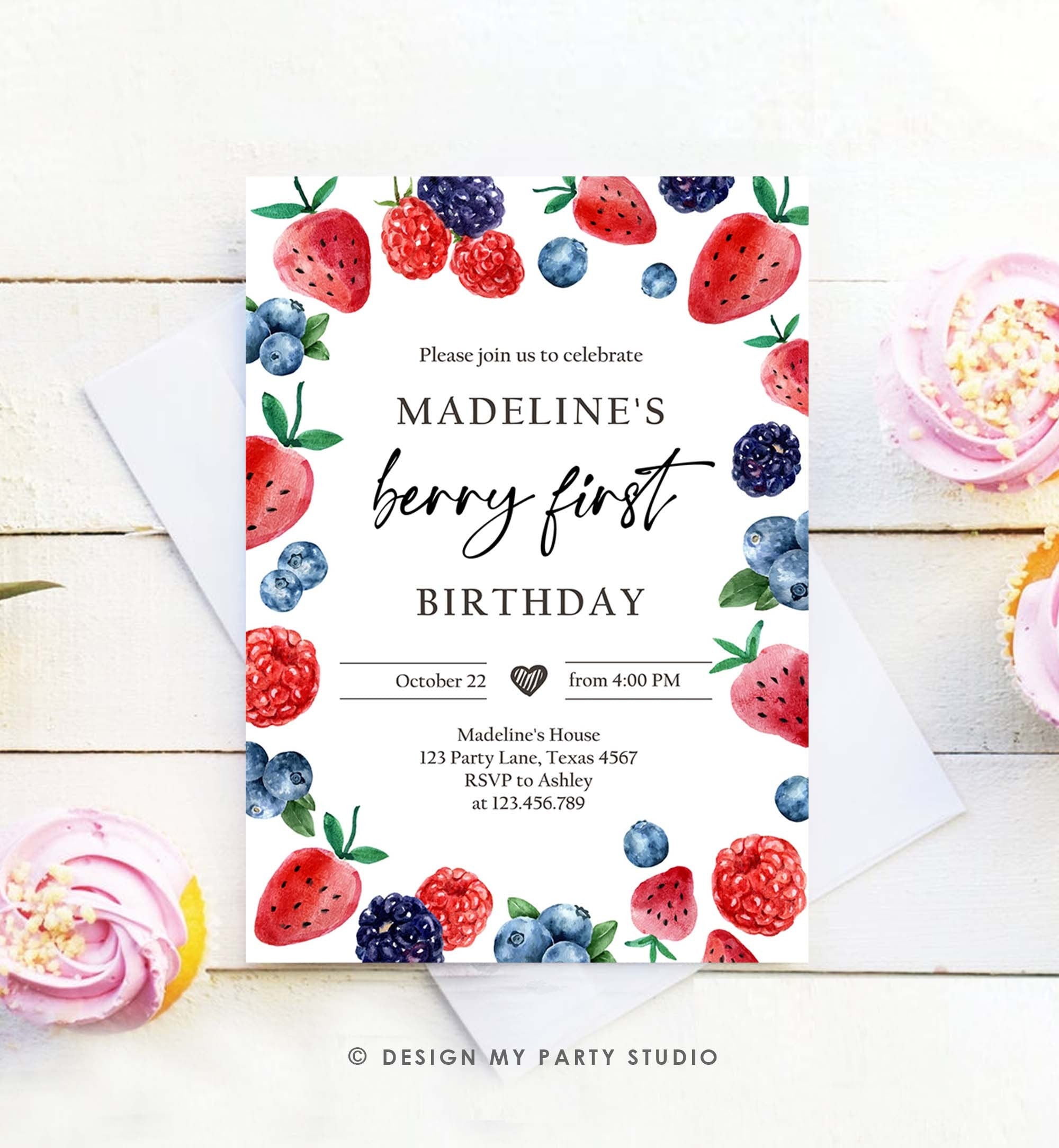 Editable Berry Sweet Birthday Invitation Blueberry Strawberry Raspberry Party Farmers Market Picking Printable Template Corjl Digital 0399