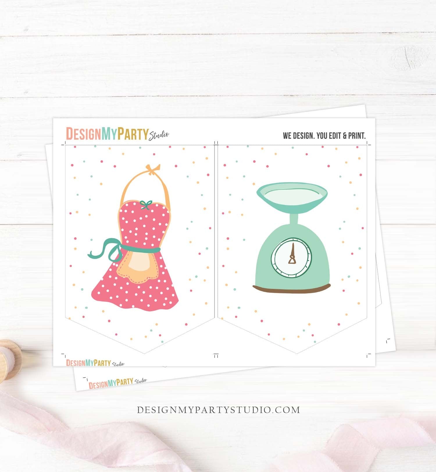 Happy Birthday Banner Cooking Birthday Banner Kitchen Baking Party Baby Shower Girl Decoration Instant Digital Download Printable 0219