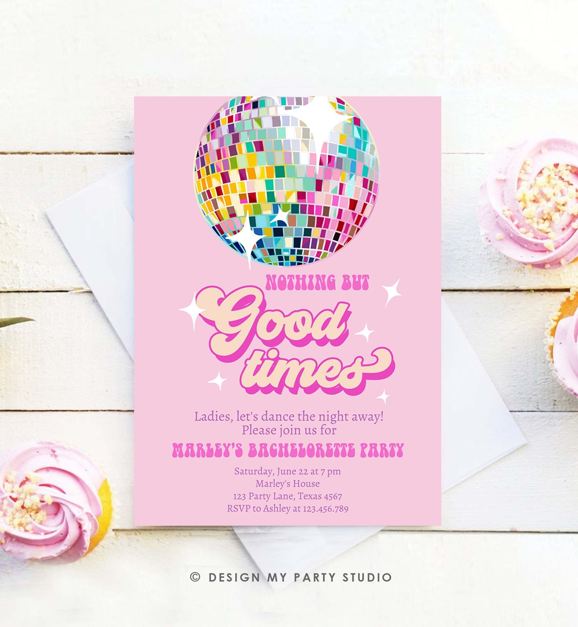 Editable Disco bachelorette party invitation Last Disco Bachelorette Invite Disco Ball Pink Digital Download Evite Template Printable 0501