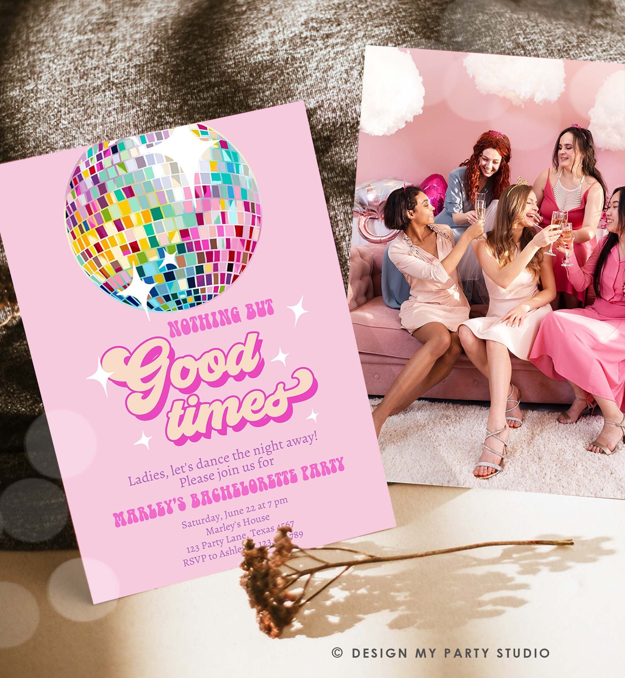 Editable Disco bachelorette party invitation Last Disco Bachelorette Invite Disco Ball Pink Digital Download Evite Template Printable 0501