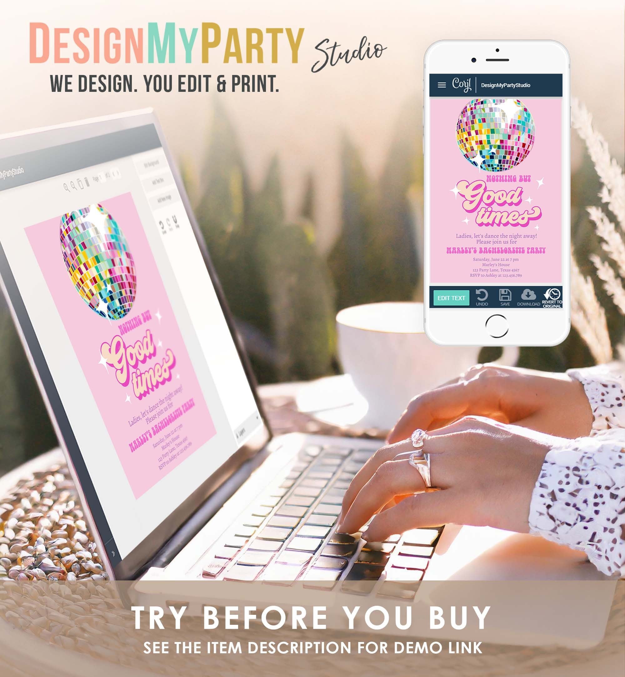 Editable Disco bachelorette party invitation Last Disco Bachelorette Invite Disco Ball Pink Digital Download Evite Template Printable 0501