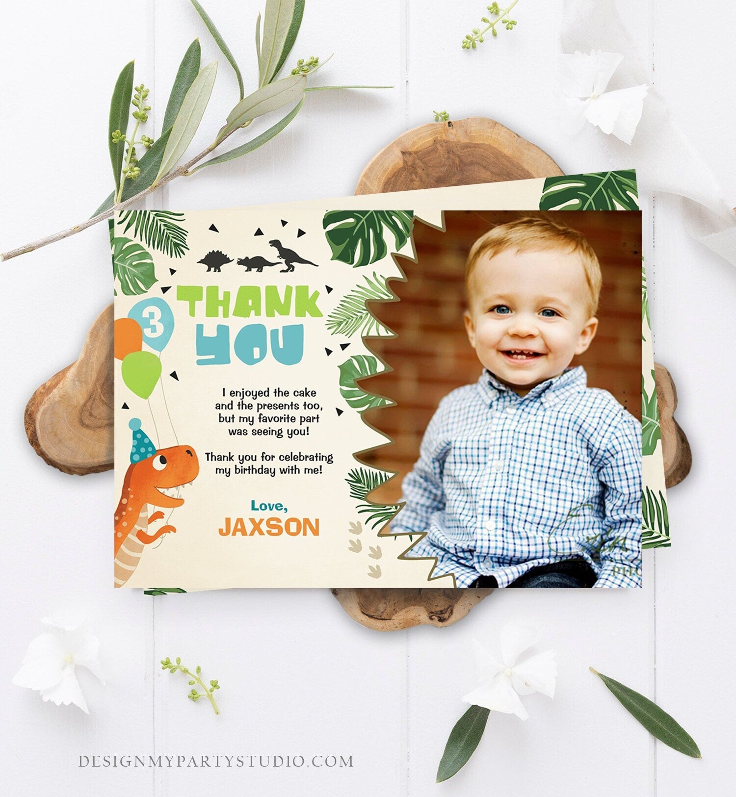 Editable Dinosaur Thank you Card Dino Birthday Dino Mite Prehistoric T-Rex ROAR Boy Dig Party Dino Dig Template Instant Download Corjl 0074