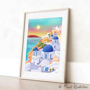 Santorini Art Print Greece Art Poster Santorini Wall Art Travel Print Europe Print Wall Decor Housewarming Gift Anniversary Travel poster