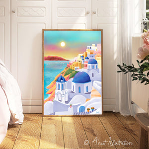 Santorini Art Print Greece Art Poster Santorini Wall Art Travel Print Europe Print Wall Decor Housewarming Gift Anniversary Travel poster