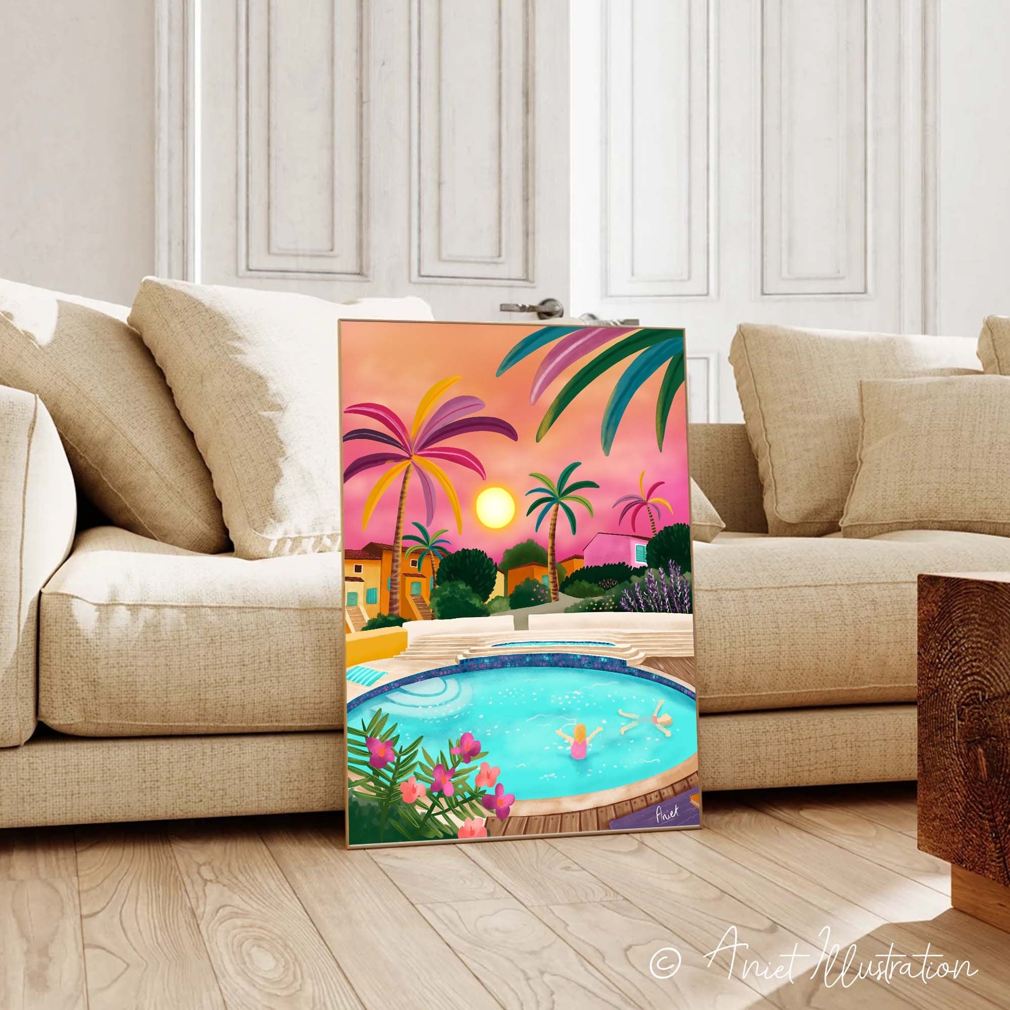 France Art Print Tropical Pool Wall Art Cannes Cote d'Azur Print Provence Art Print Home Decor Summer France Housewarming Gift Travel poster 0511