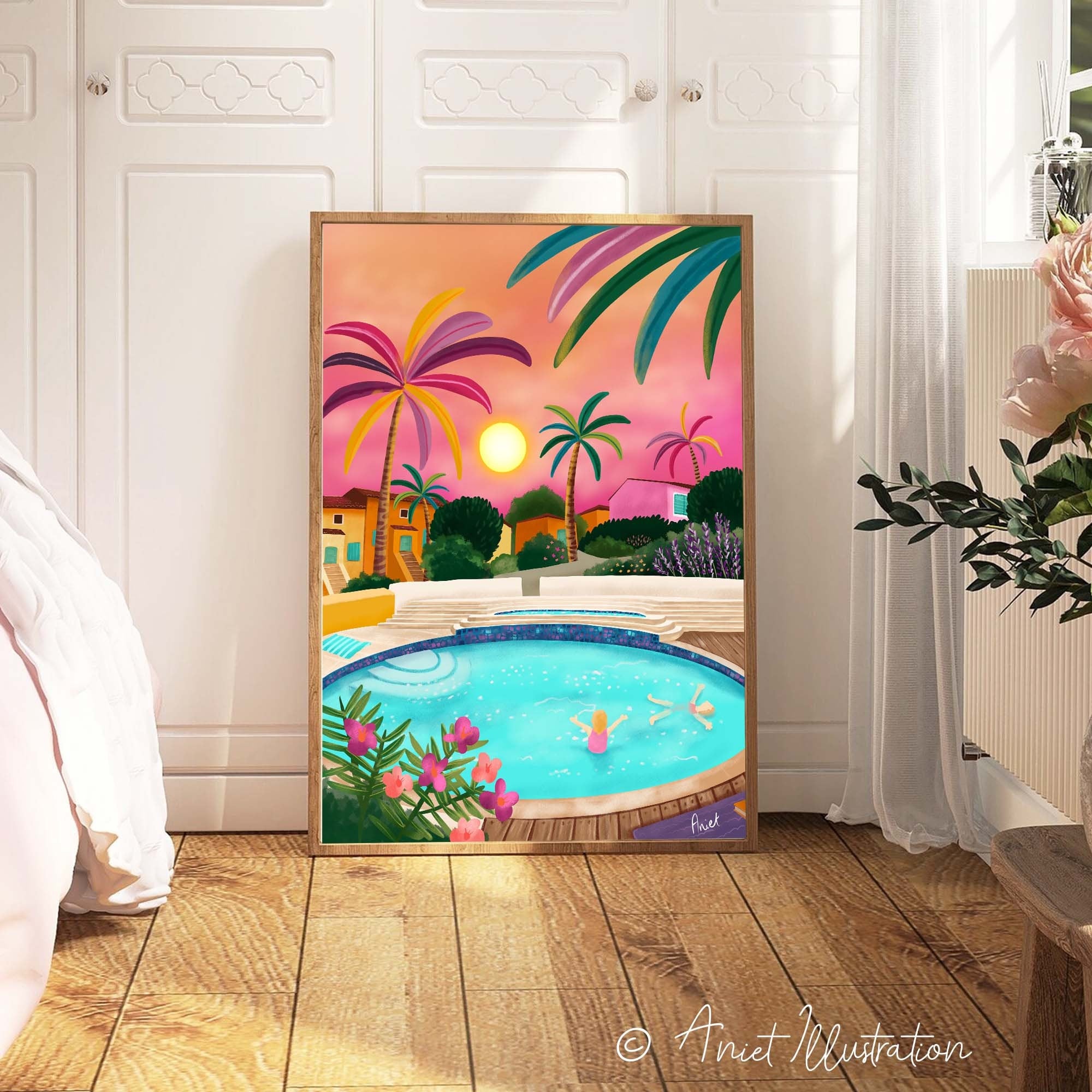 France Art Print Tropical Pool Wall Art Cannes Cote d'Azur Print Provence Art Print Home Decor Summer France Housewarming Gift Travel poster 0511