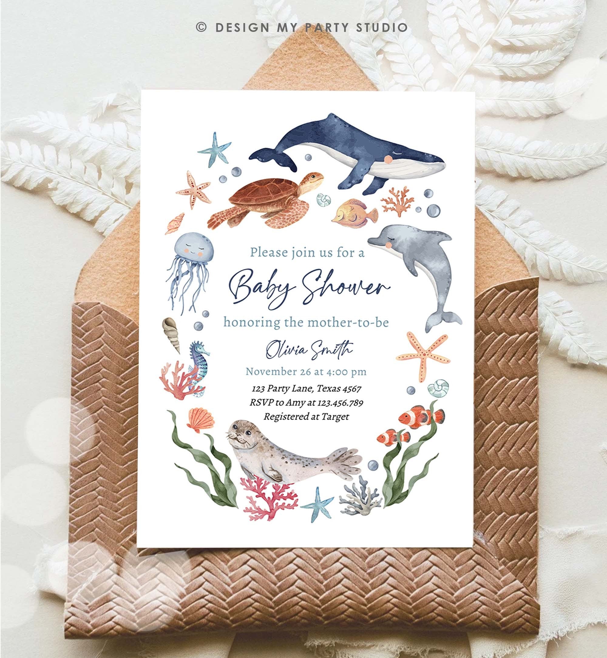 Editable Under The Sea Baby Shower Invitation Nautical Shower Invite Boy Sea Life Ocean Animals Download Printable Digital Template 0504