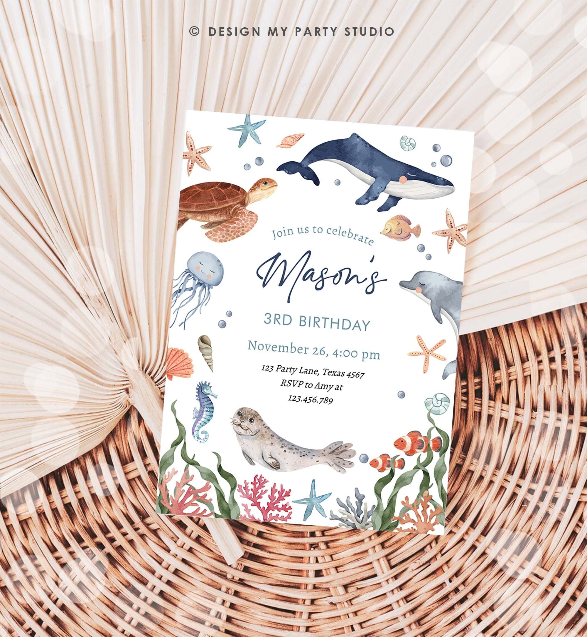 Editable Under The Sea Birthday Invitation Nautical Birthday Party Invite Kids Sea Life Ocean Animals Download Printable Corjl Template 0504