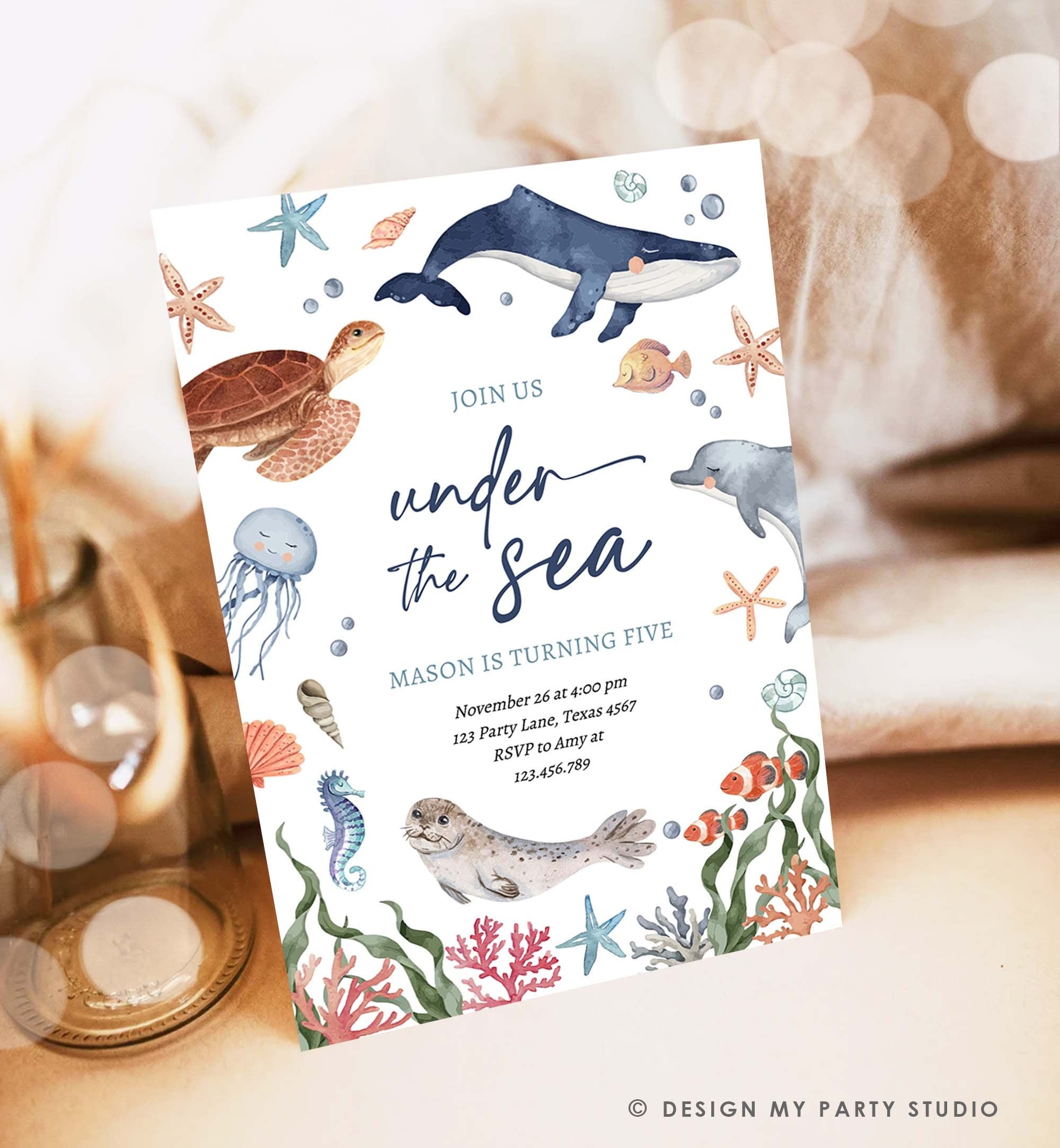 Editable Under The Sea Birthday Invitation Nautical Birthday Party Invite Kids Sea Life Ocean Animals Download Printable Corjl Template 0504