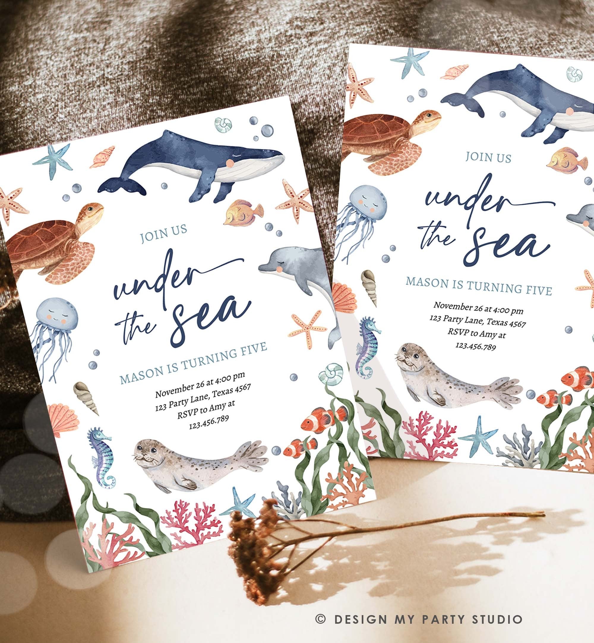 Editable Under The Sea Birthday Invitation Nautical Birthday Party Invite Kids Sea Life Ocean Animals Download Printable Corjl Template 0504