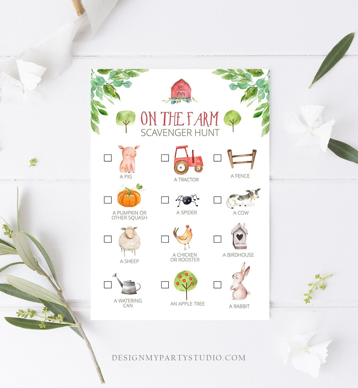 Editable Farm Scavenger Hunt Checklist Game Party Farm Birthday Barnyard Party Kids Animals Nature Instant Download Template Corjl 0155