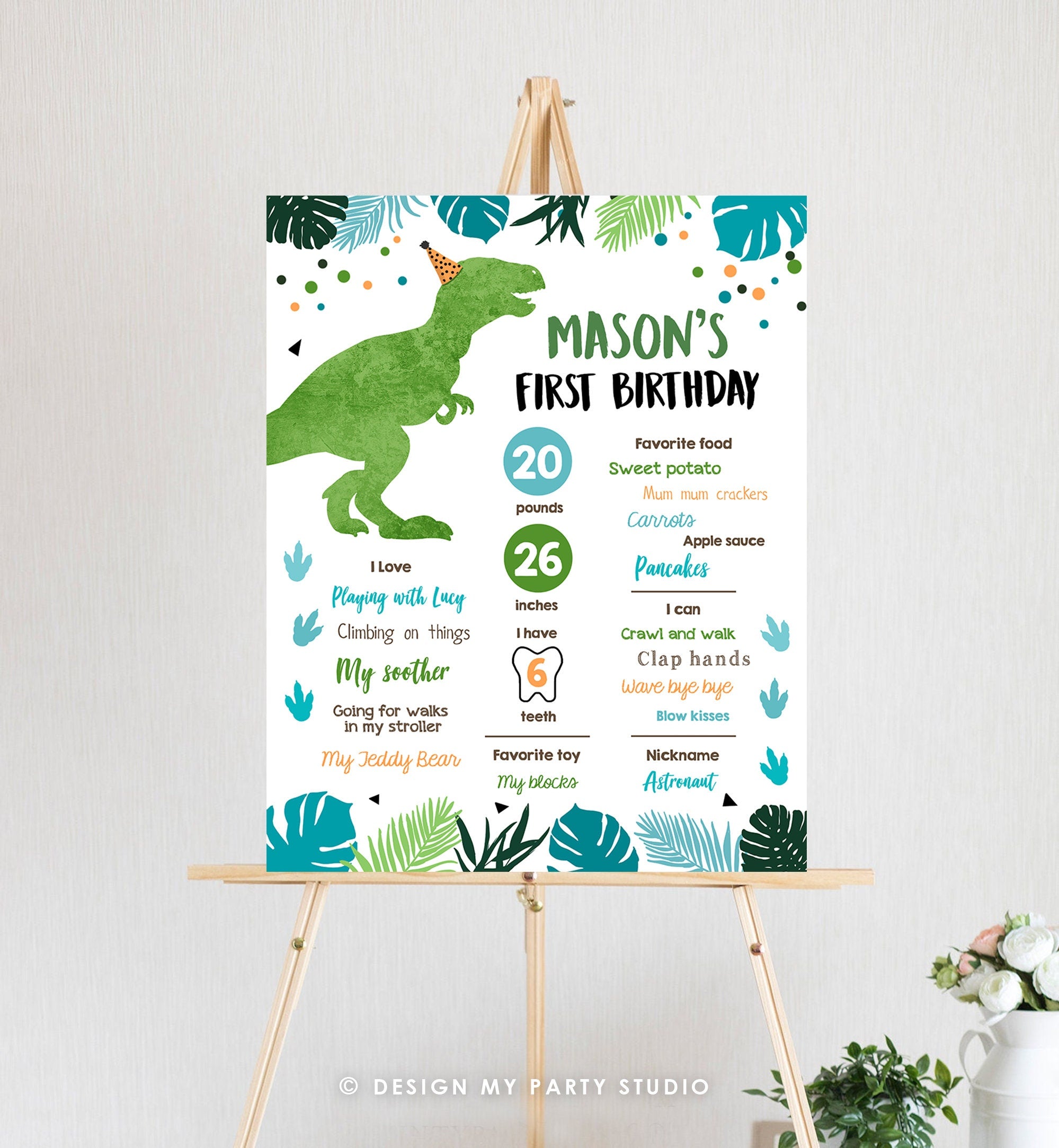 Editable Dinosaur Birthday Milestones Sign Dino Milestone Green Boy First Birthday Party Instant Download Corjl Template Printable 0389