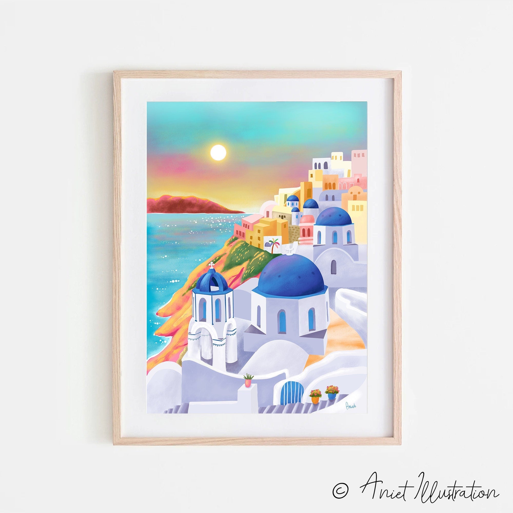 Santorini Art Print Greece Art Poster Santorini Wall Art Travel Print Europe Print Wall Decor Housewarming Gift Anniversary Travel 0511