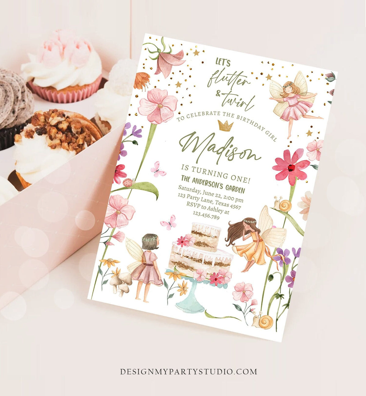 Editable Fairy Princess Birthday Invitation Girl Pink Floral Fairy Party Whimsical Garden Digital Download Evite Template Printable 0406