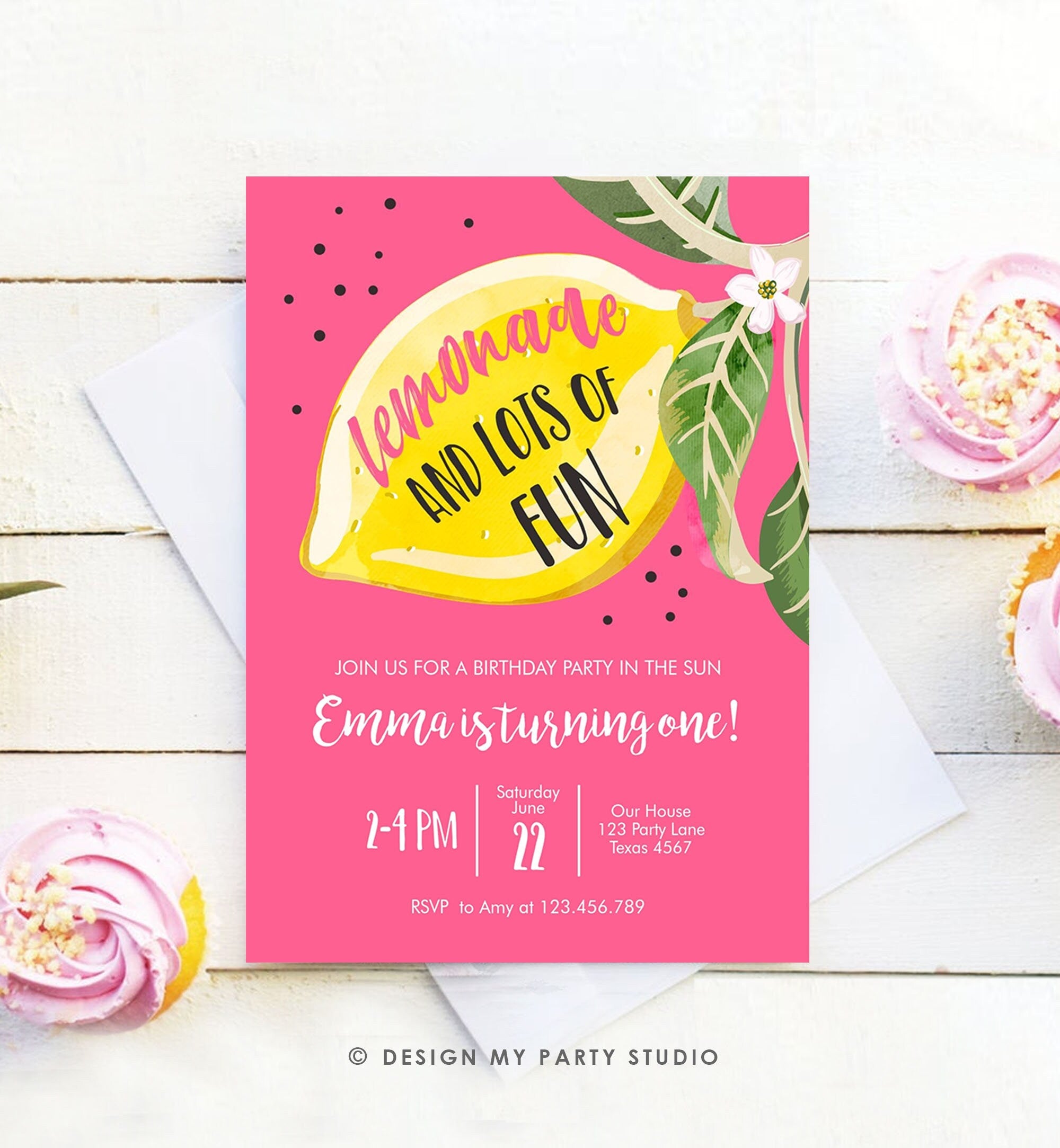 Editable Lemon Birthday Invitation Sunshine Lemonade and Fun Girl First Birthday Party Pink Sweet 1st Citrus Digital Template Printable 0307