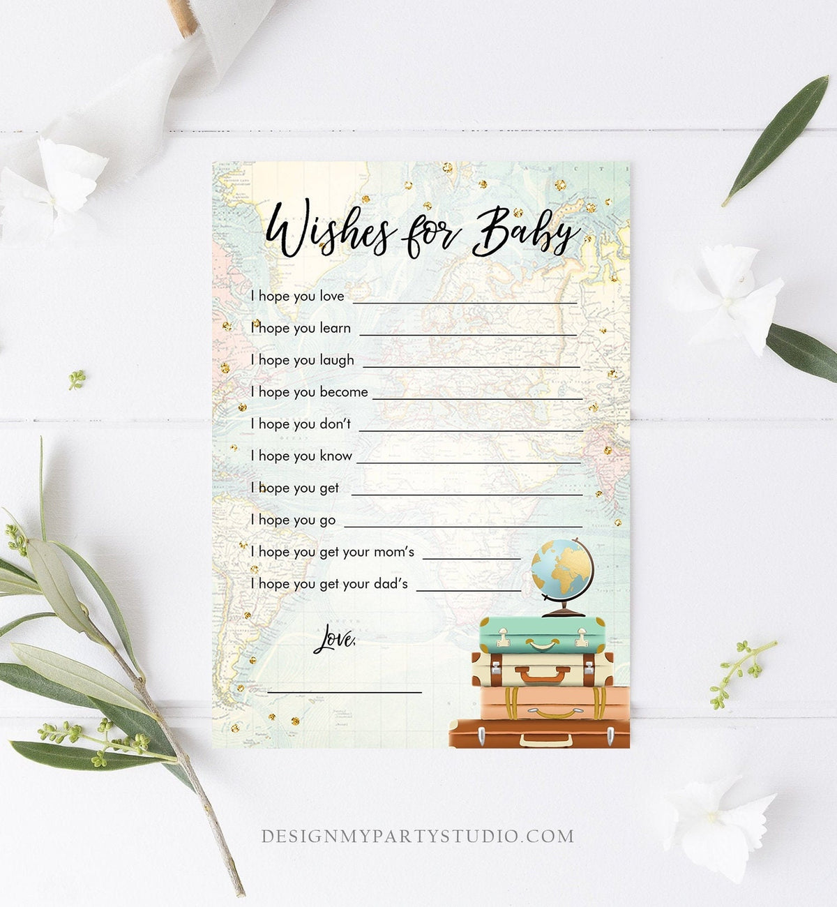 Editable Wishes for Baby Game Cards Adventure Baby Shower Game Journey Travel Baby Shower Activity Printable Download Template Corjl 0263