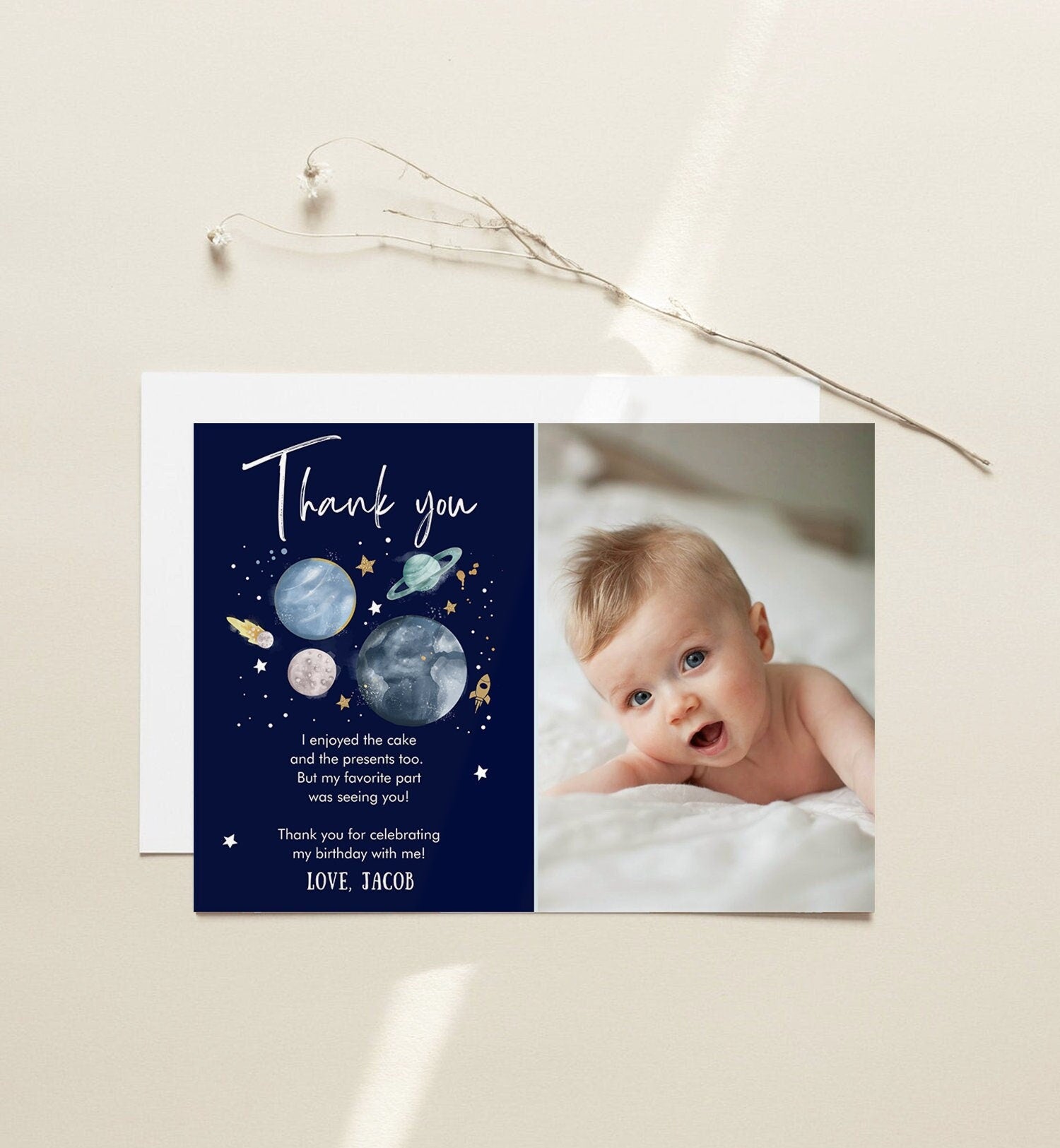 Editable Space Birthday Thank You Card Space Astronaut To the Moon Galaxy Thank You Note Download Printable Template Digital Corjl 0357