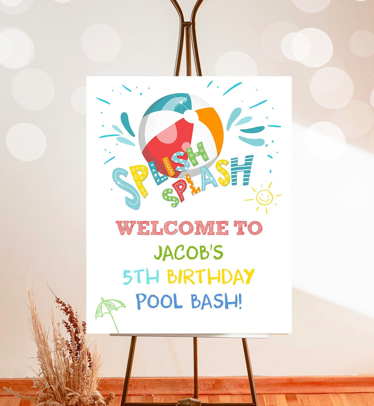 Editable Pool Party Welcome Sign Pool Party Birthday Beach Ball Pool Bash Boy Welcome Splish Splash Printable Welcome Template Corjl 0169