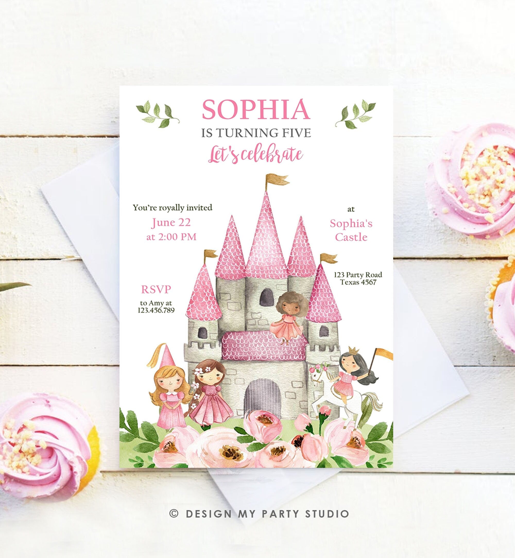 Editable ANY AGE Princess Birthday invitation Once Upon a Time Royal Birthday Pink Girl Gold Floral Download Evite Template Printable 0171