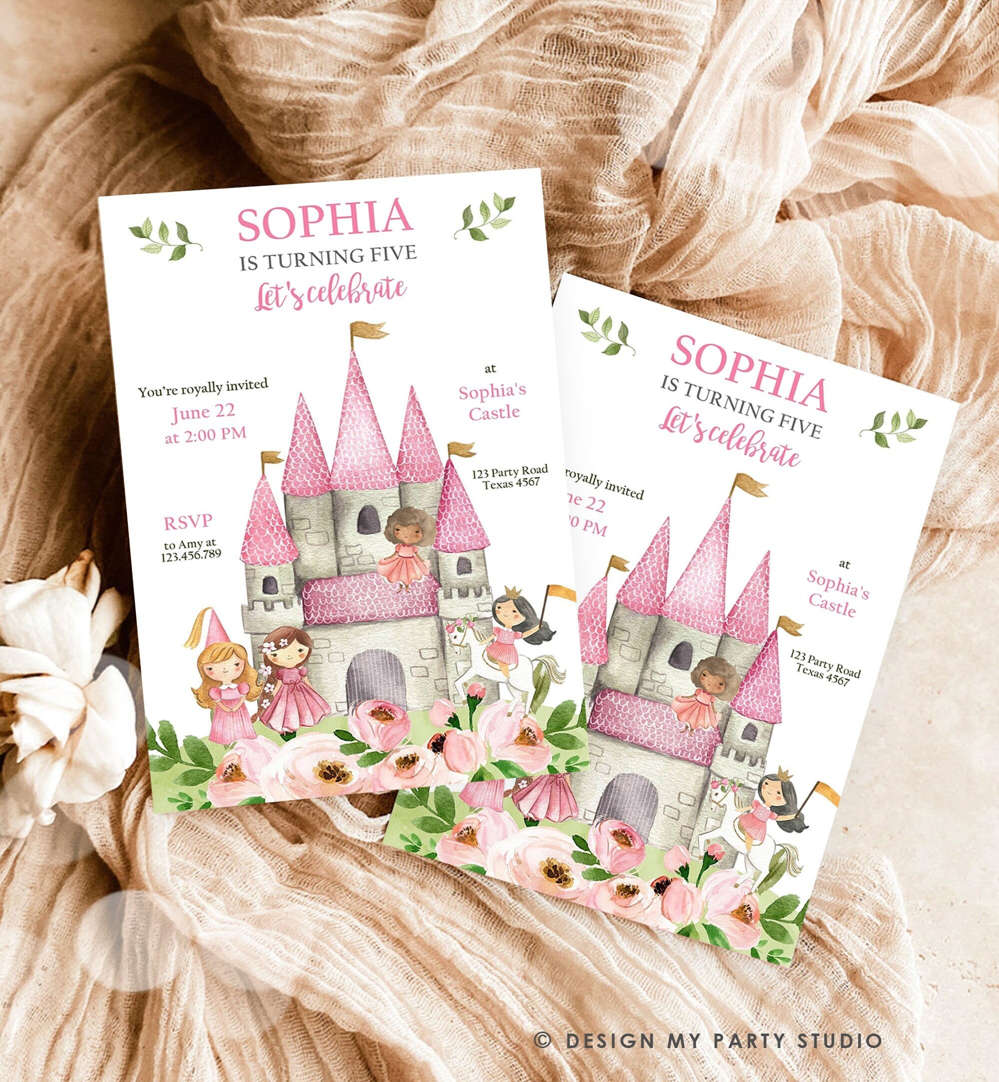 Editable ANY AGE Princess Birthday invitation Once Upon a Time Royal Birthday Pink Girl Gold Floral Download Evite Template Printable 0171