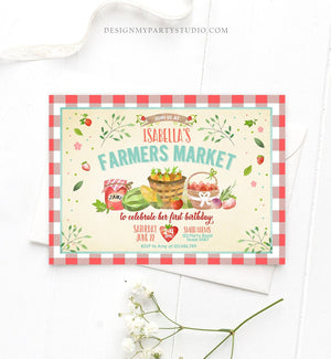 Editable Farmers Market Birthday Invitation Strawberry Farm Party Fruits Market Home Grown Download Printable Invitation Template Corjl 0144