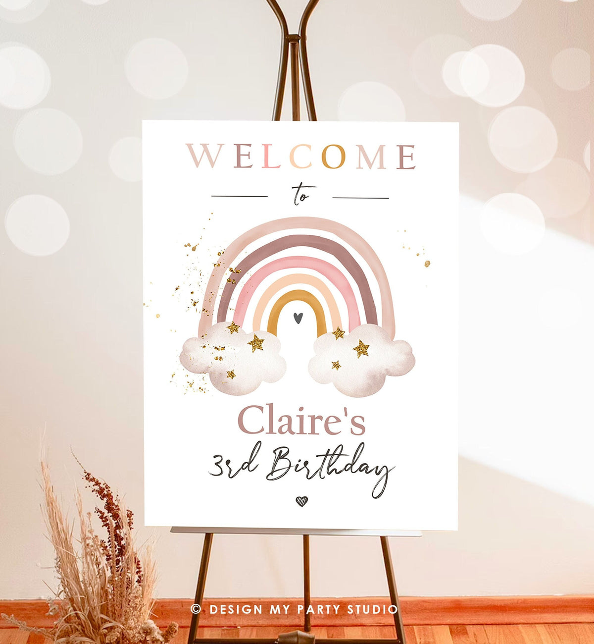 Editable Rainbow Welcome Sign Rainbow Birthday Modern Earth Tones Boho Birthday Sign Welcome Shower Girl Digital Template Printable 0387