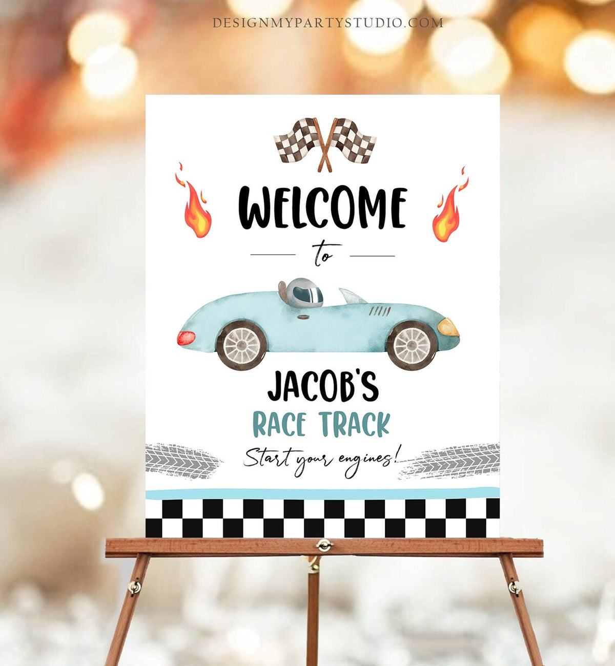 Editable Racing Birthday Welcome Sign Race Car Birthday Sign Growing Up Two Fast Two 2nd Birthday Boy Decor Template Corjl PRINTABLE 0424