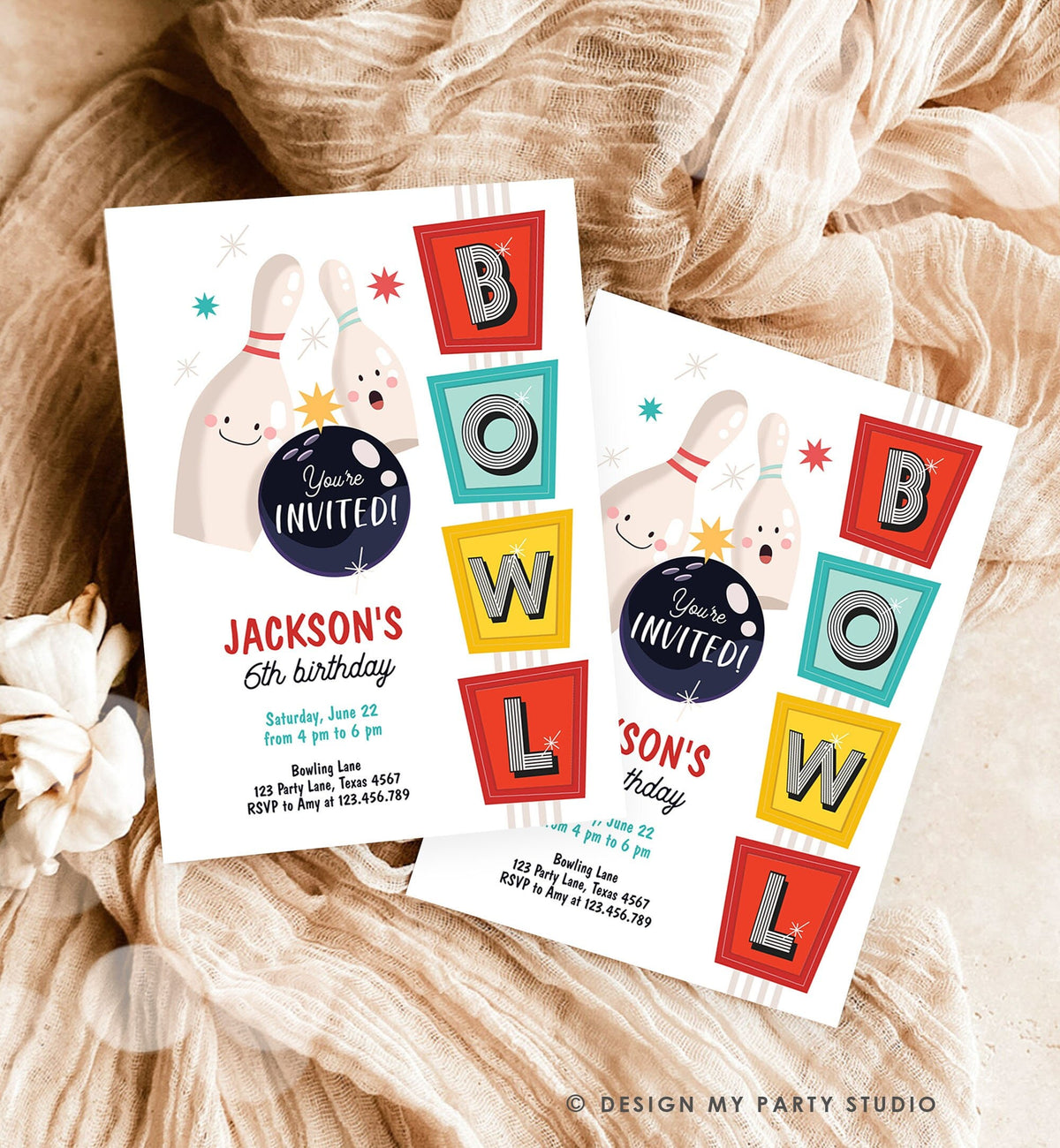 Editable Bowling Birthday Invitation Strike Up Some Fun Boy Girl Bowling Party Pizza Teen Retro Download Printable Template Corjl 0505