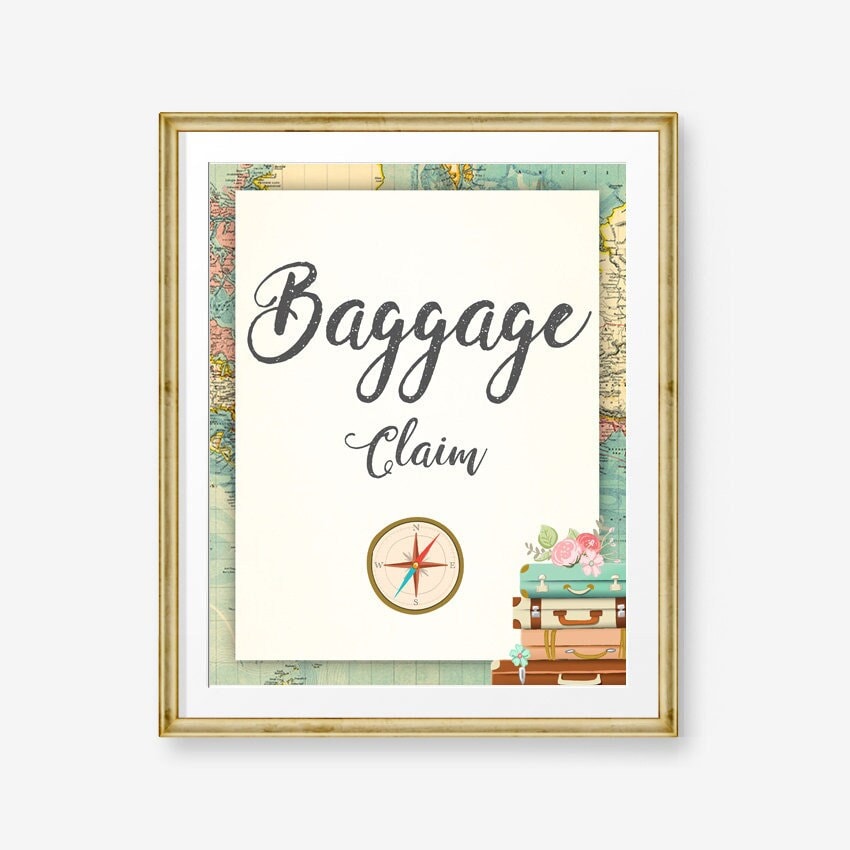 Baggage Claim Sign Travel Adventure Bridal Shower Table Around the World Travel Adventure Love is a Journey Instant Download Printable 0044