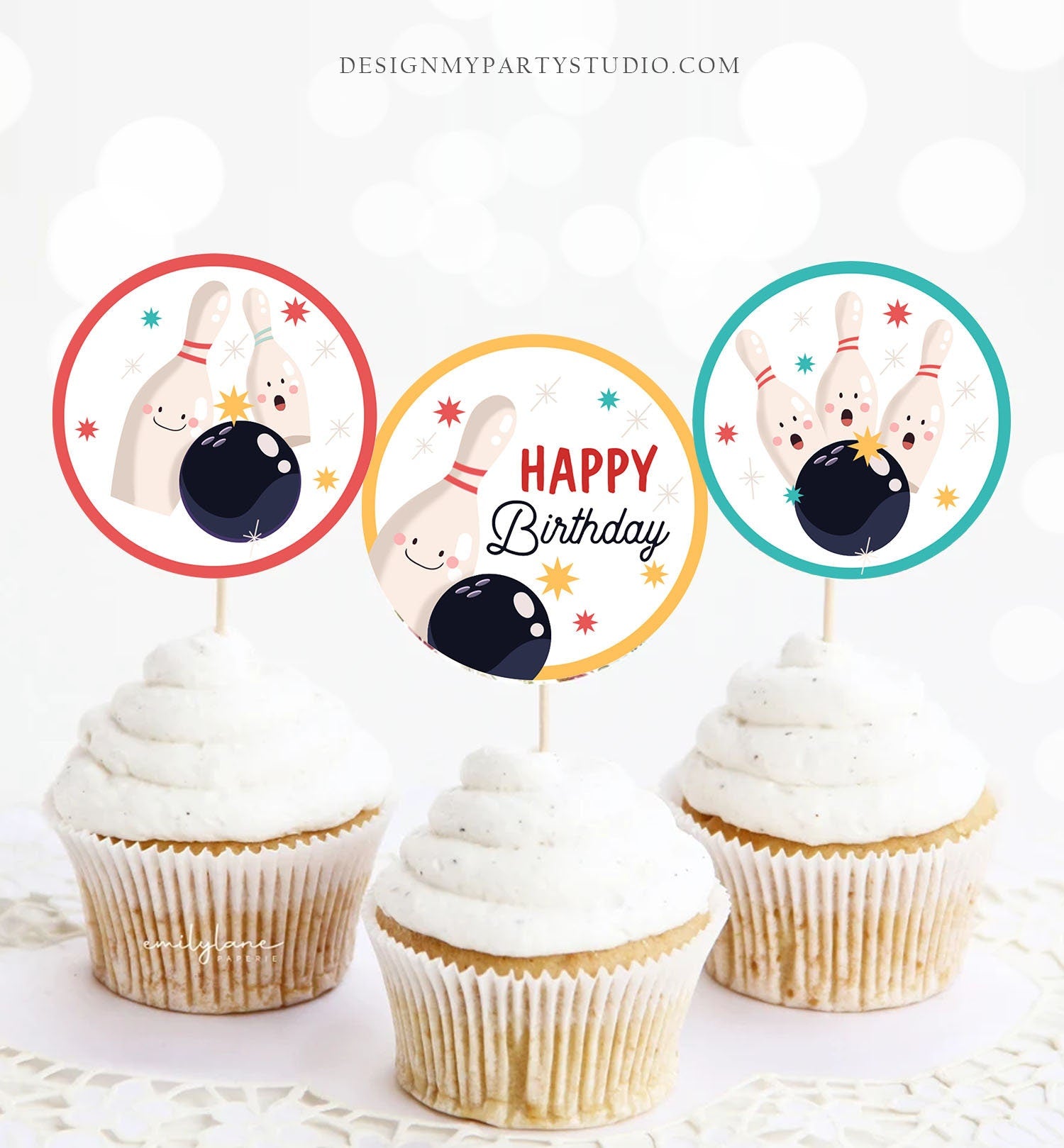 Bowling Party Cupcake Toppers Bowling Birthday Party Decorations Boy Stickers Tags Strike Up Some Fun Digital Download Printable0505