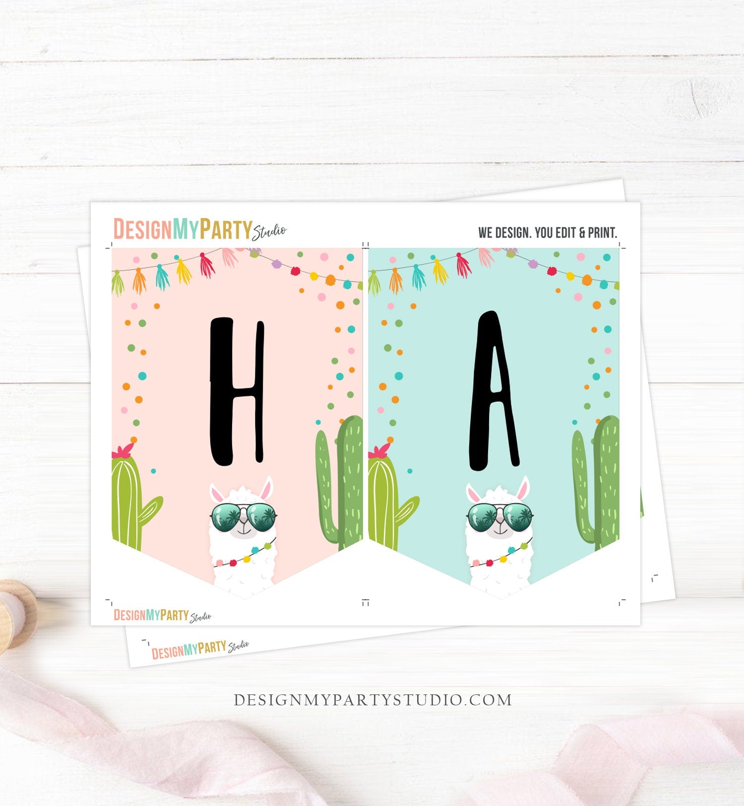 Llama Happy Birthday Banner Birthday Banner Fiesta Party Decor Girl Cactus Bunting Banner Pink Instant Digital Download Printable 0079