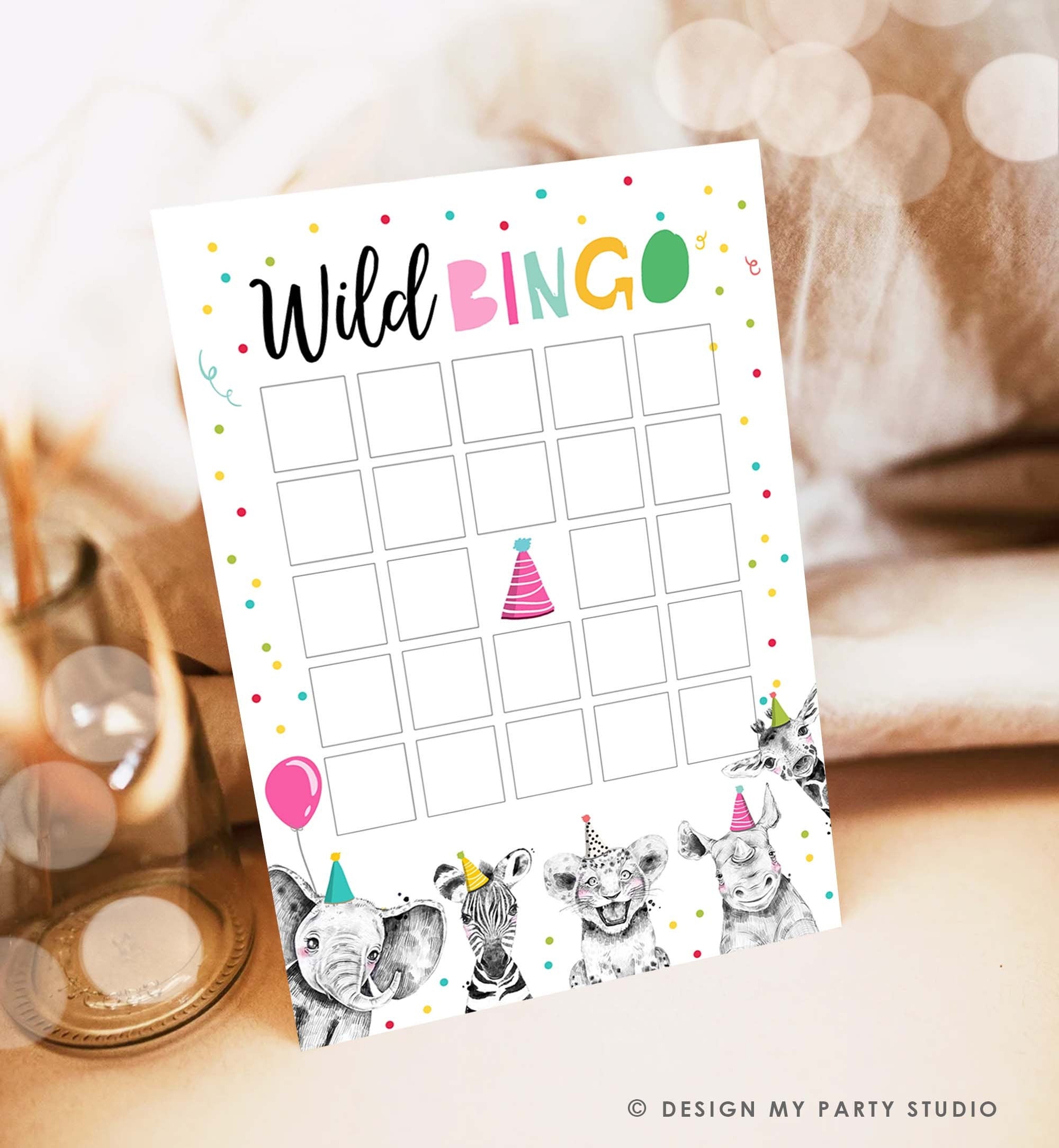 Editable Wild Bingo Birthday Game Party Animals Safari Animals Safari Bingo Work Party Classroom Activity Corjl Template Printable 0322