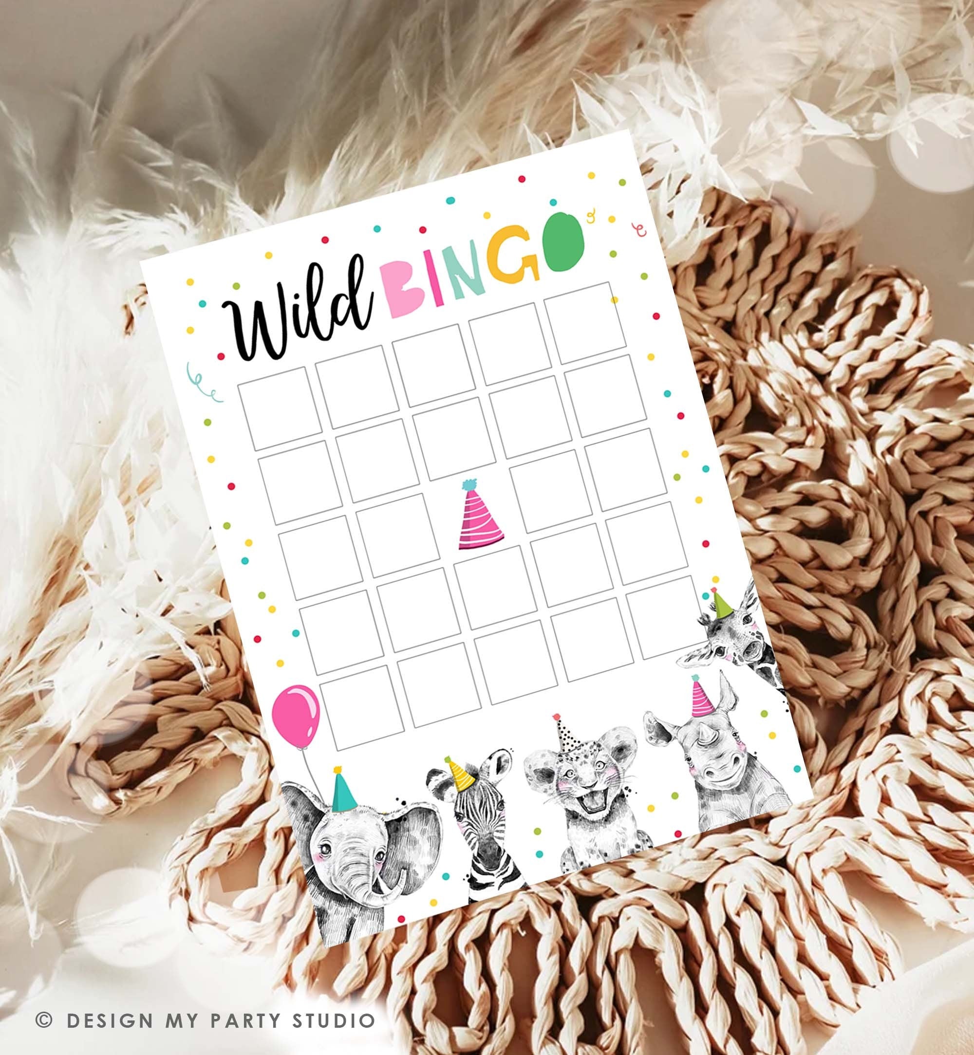 Editable Wild Bingo Birthday Game Party Animals Safari Animals Safari Bingo Work Party Classroom Activity Corjl Template Printable 0322