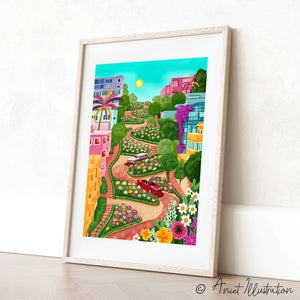 San Francisco Print Lombard Street Poster USA San Francisco Poster Home Decor America Vibrant Housewarming Gift Travel Poster Printable 0511