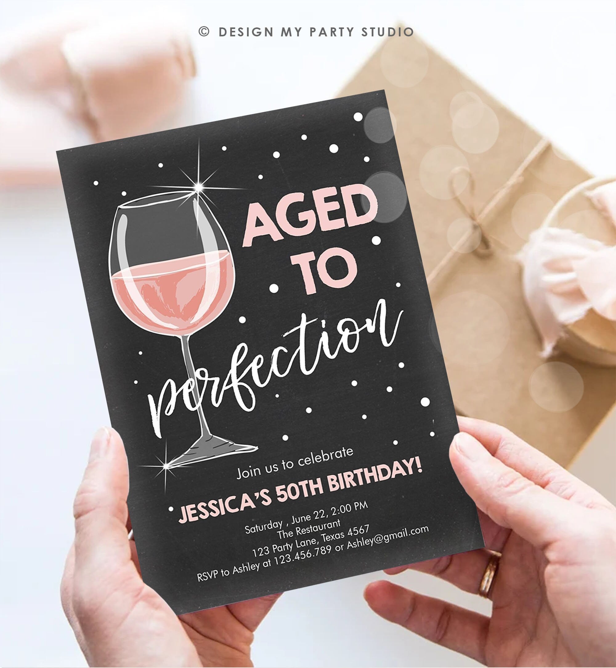 Editable Aged to Perfection Birthday Invitation Wine Adult Birthday Invite Rustic Surprise Download Printable Invitation Template Corjl 0252