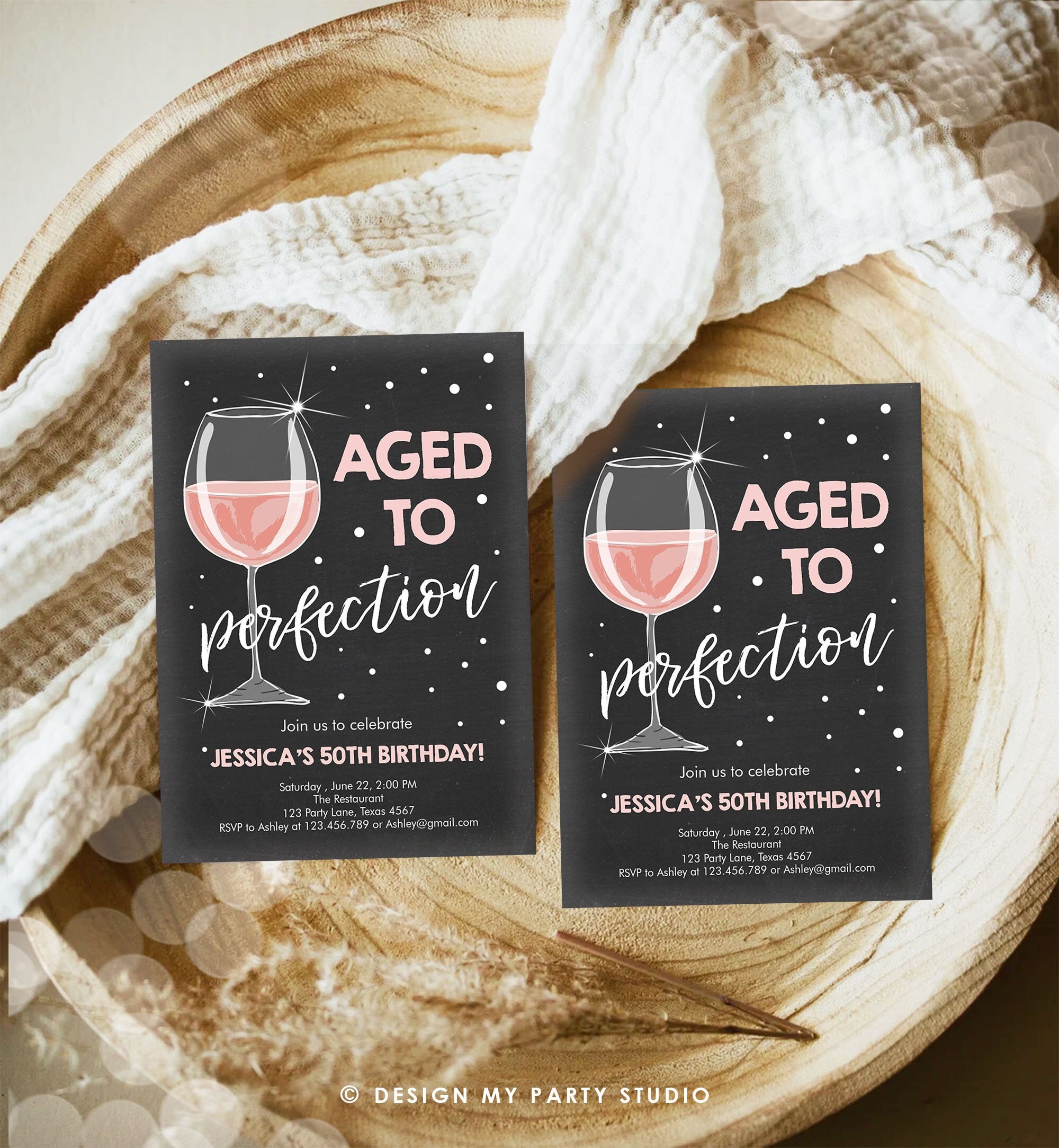 Editable Aged to Perfection Birthday Invitation Wine Adult Birthday Invite Rustic Surprise Download Printable Invitation Template Corjl 0252