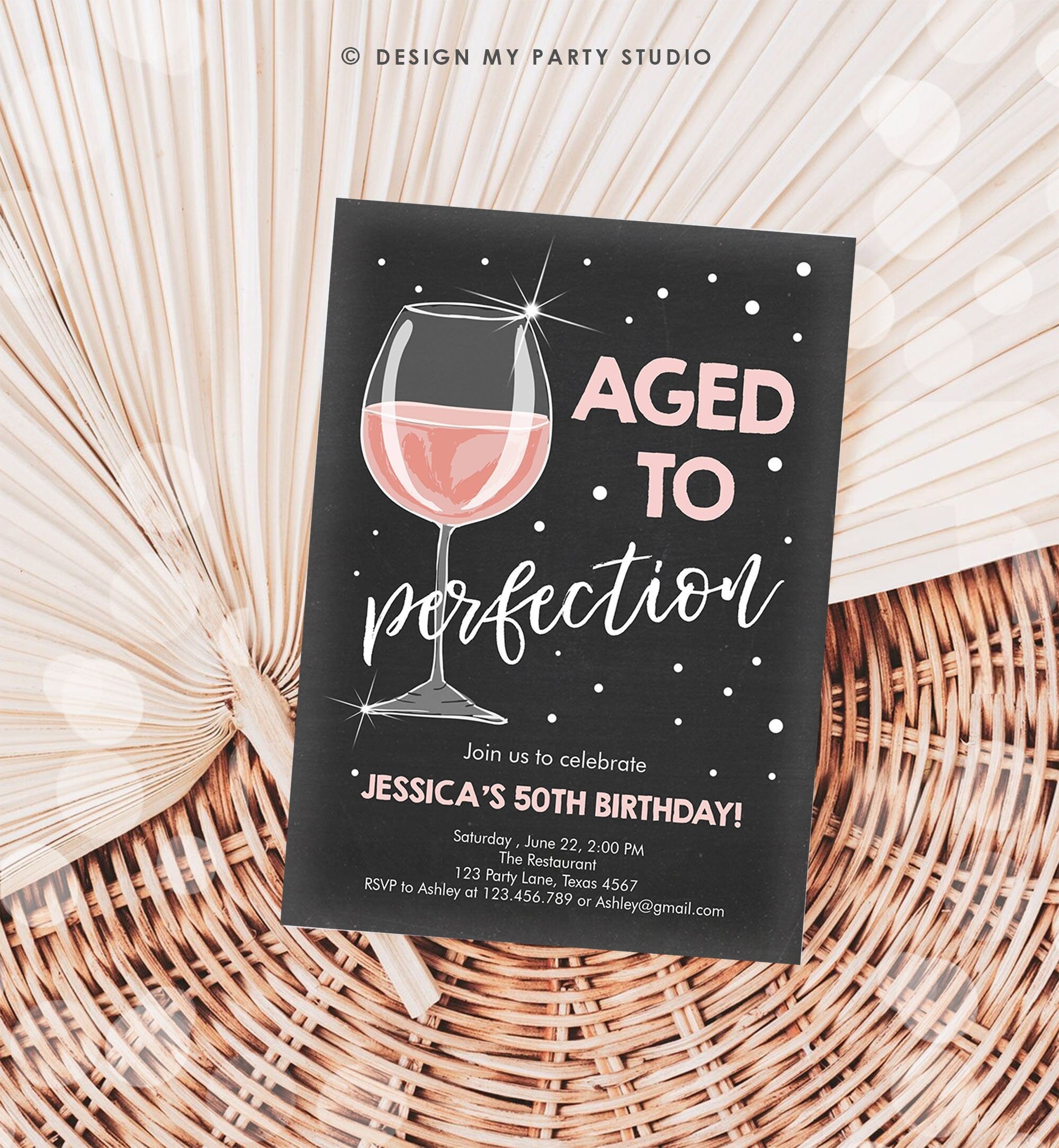 Editable Aged to Perfection Birthday Invitation Wine Adult Birthday Invite Rustic Surprise Download Printable Invitation Template Corjl 0252