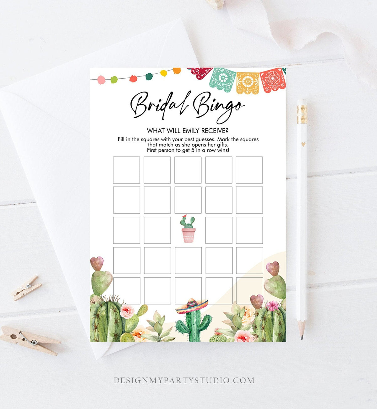 Editable Bridal Bingo Bridal Shower Game Cactus Fiesta Mexican Coed Shower Games Succulent Wedding Activity Corjl Template Printable 0404