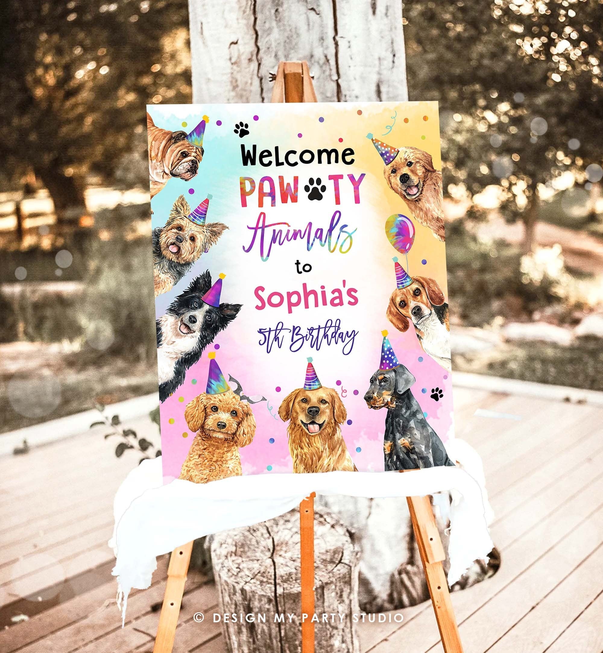 Editable Dogs Birthday Party Animals Welcome Sign Kitten Birthday Puppy Dog Pawty Animals Cute Puppies Template Corjl PRINTABLE 0460