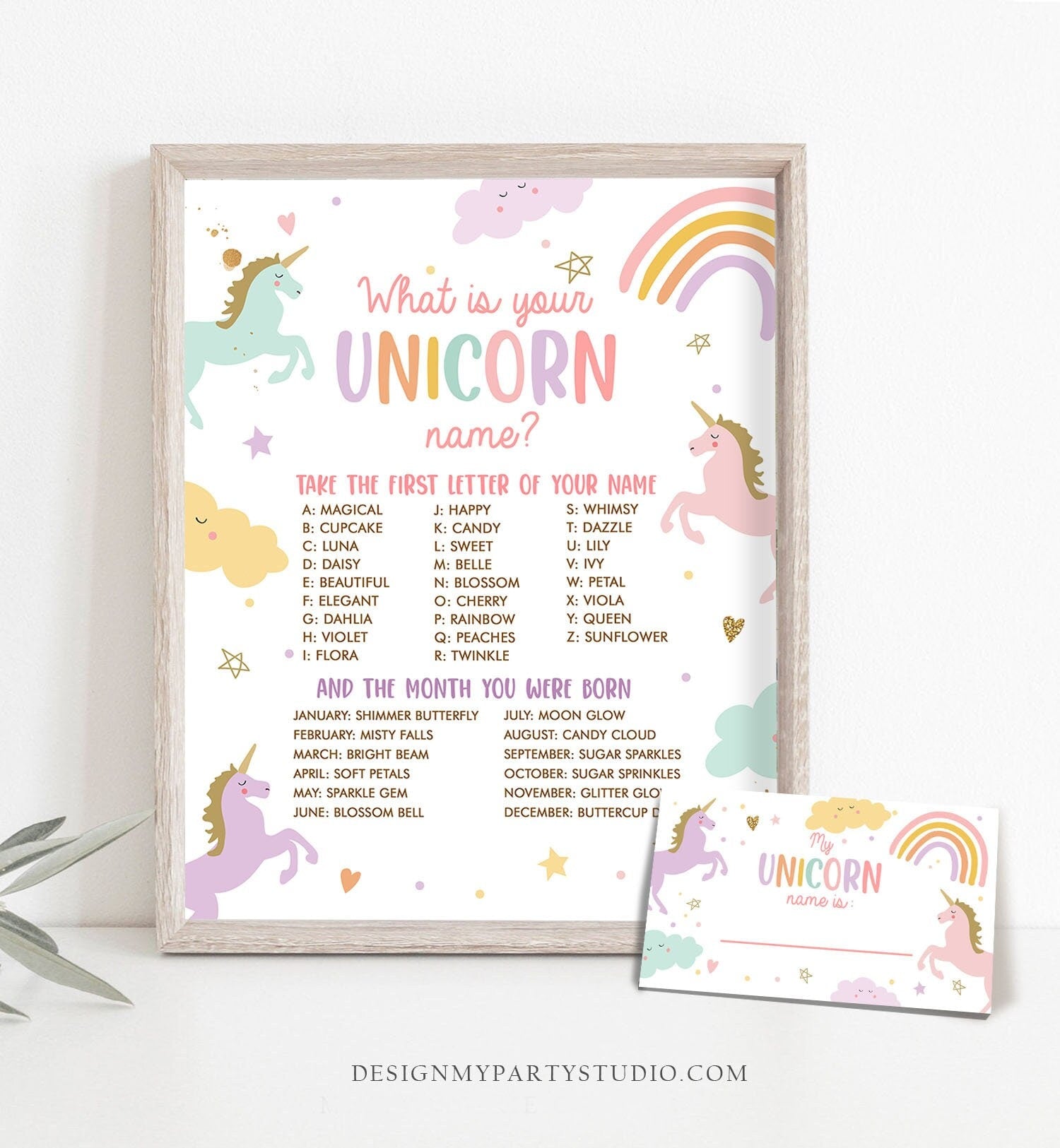 What Is your Unicorn Name Game Unicorn Birthday Game Party Activity Magical Unicorn Rainbow Pastel Girl Template Printable Corjl 0426