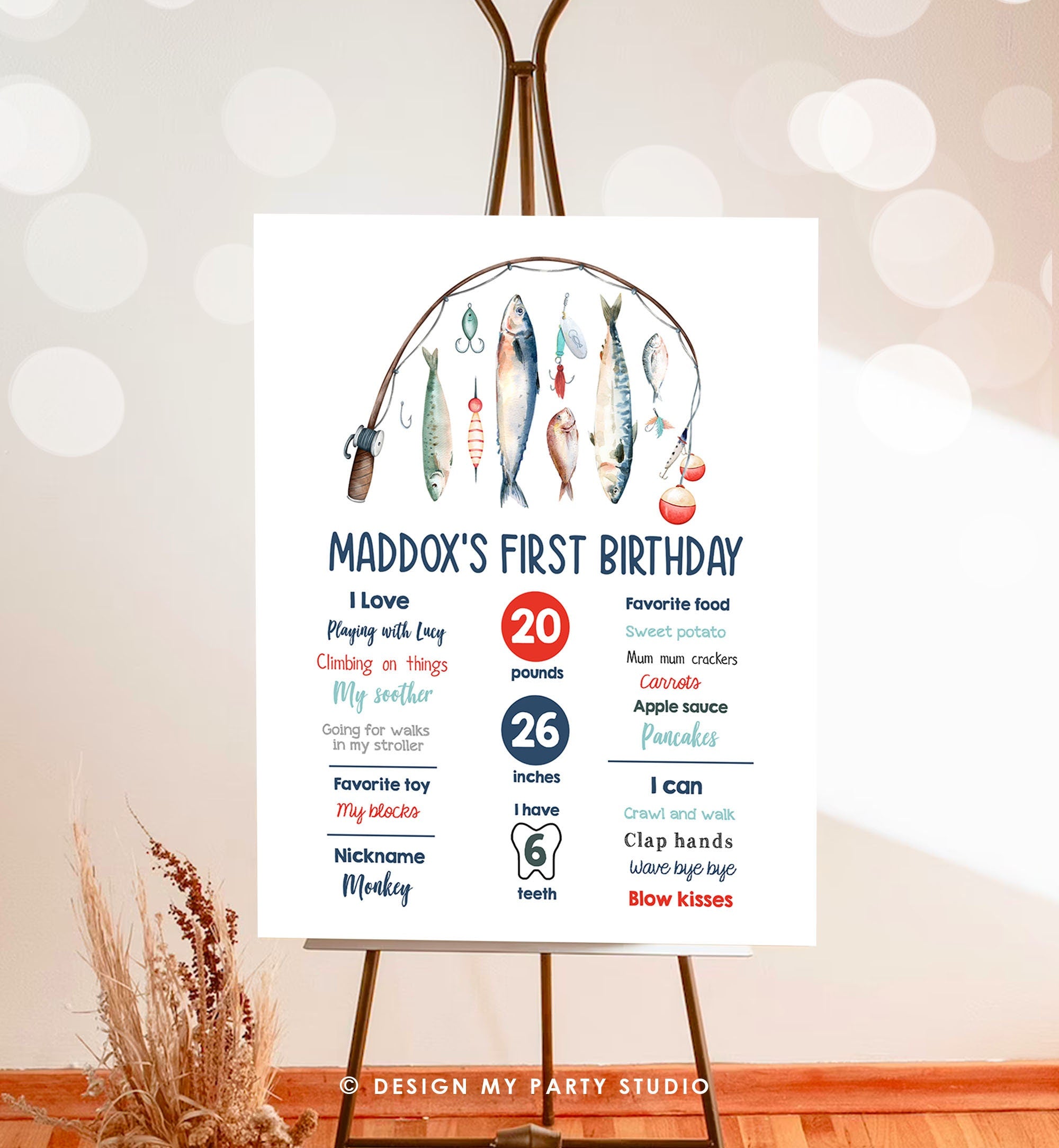 Editable Fishing Birthday Milestones Sign Offically One O-fish-ally Boy 1st Birthday The Big One Gone Fishing Template Printable Corjl 0454