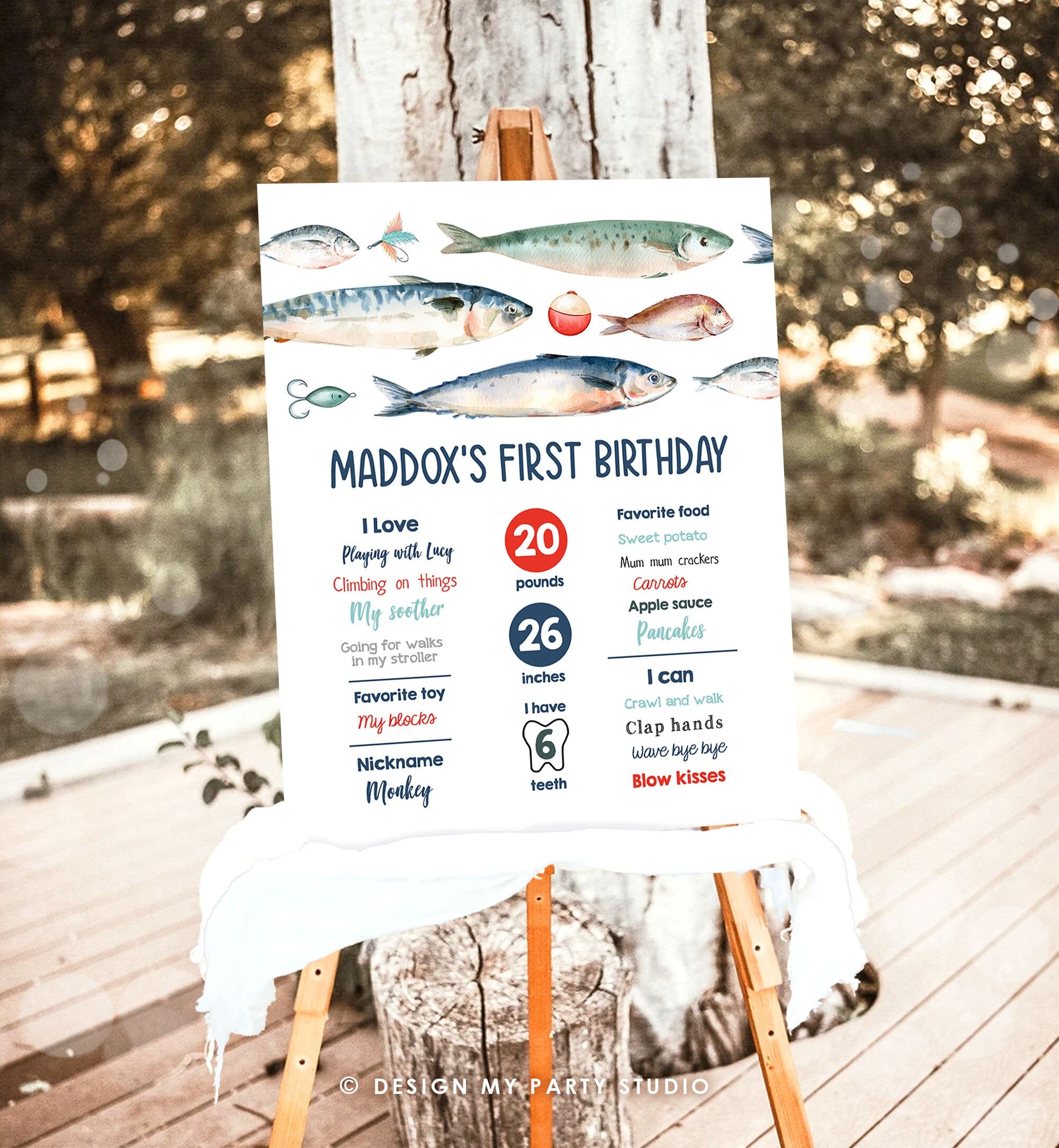 Editable Fishing Birthday Milestones Sign Offically One O-fish-ally Boy 1st Birthday The Big One Gone Fishing Template Printable Corjl 0454