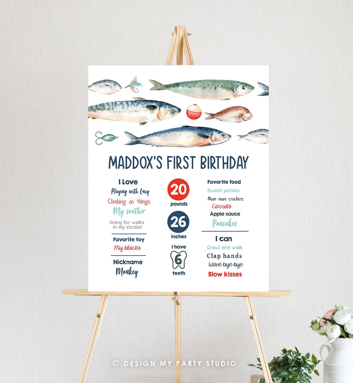 Editable Fishing Birthday Milestones Sign Offically One O-fish-ally Boy 1st Birthday The Big One Gone Fishing Template Printable Corjl 0454