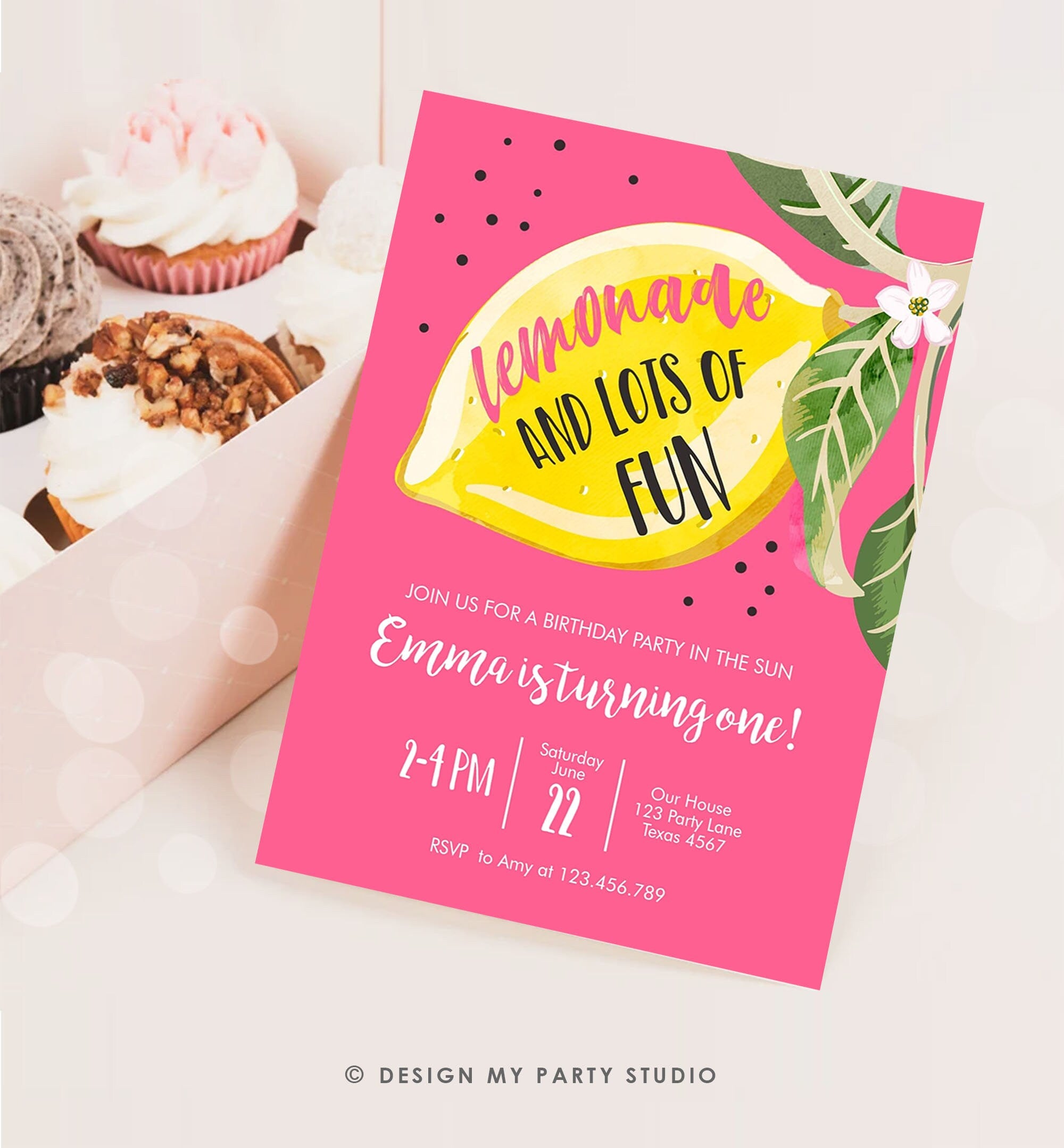 Editable Lemon Birthday Invitation Sunshine Lemonade and Fun Girl First Birthday Party Pink Sweet 1st Citrus Digital Template Printable 0307