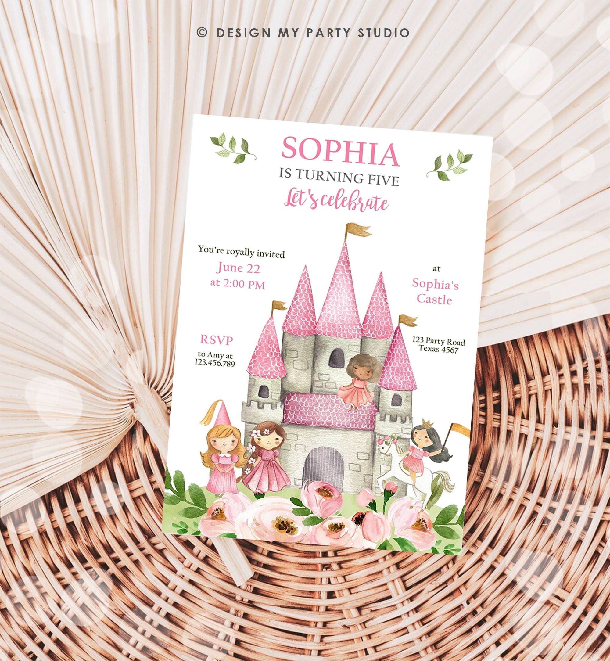 Editable ANY AGE Princess Birthday invitation Once Upon a Time Royal Birthday Pink Girl Gold Floral Download Evite Template Printable 0171