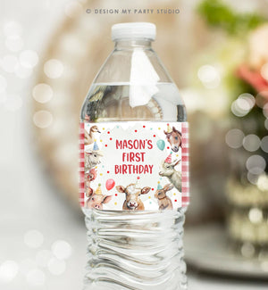 Editable Water Bottle Labels Farm Animals Boy Birthday Barnyard Farm Birthday Decor Party Animals Printable Wrappers Template Corjl 0448